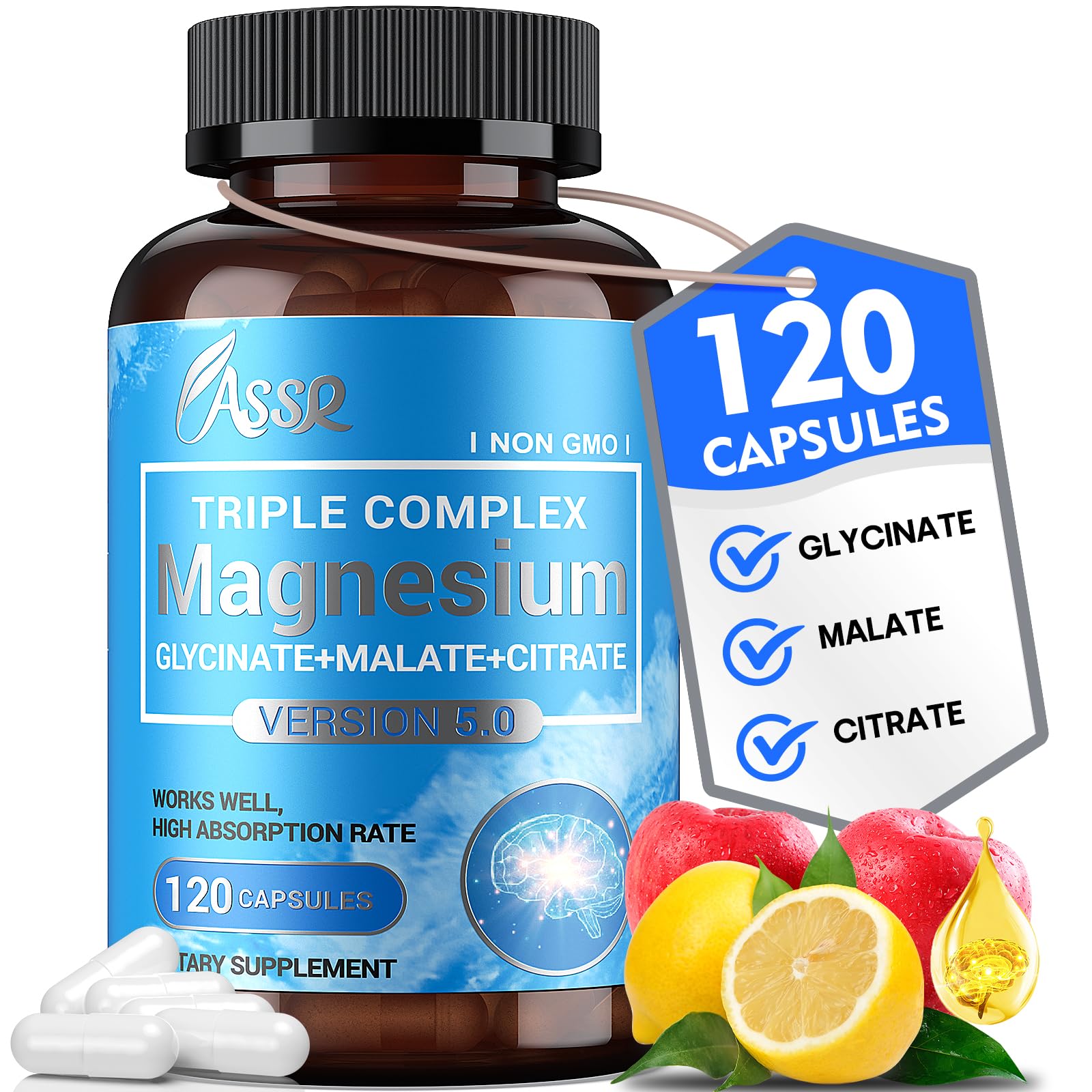 ASSR Triple Magnesium Complex – 300mg Magnesium Supplement with Glycinate, Malate & Citrate – Supports Relaxation, Muscle & Nerve Function – High Absorption, Vegan, Non-GMO, 120 Capsules ASSR Au supplements