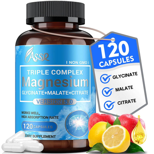 ASSR Triple Magnesium Complex – 300mg Magnesium Supplement with Glycinate, Malate & Citrate – Supports Relaxation, Muscle & Nerve Function ASSR