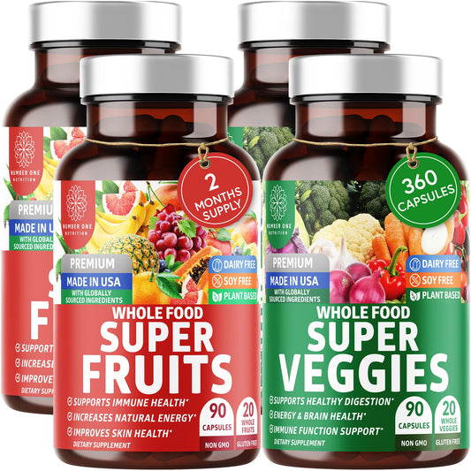 4-Pack N1N Premium Super Fruits & Veggies Supplement, 360 Caps, Whole Food & Natural Superfood for Women, Men & Kids - Packed with Aloe Vera, Vitamins & Minerals, Better Than Multivitamins,100% Vegan Number One NutritionAu supplements