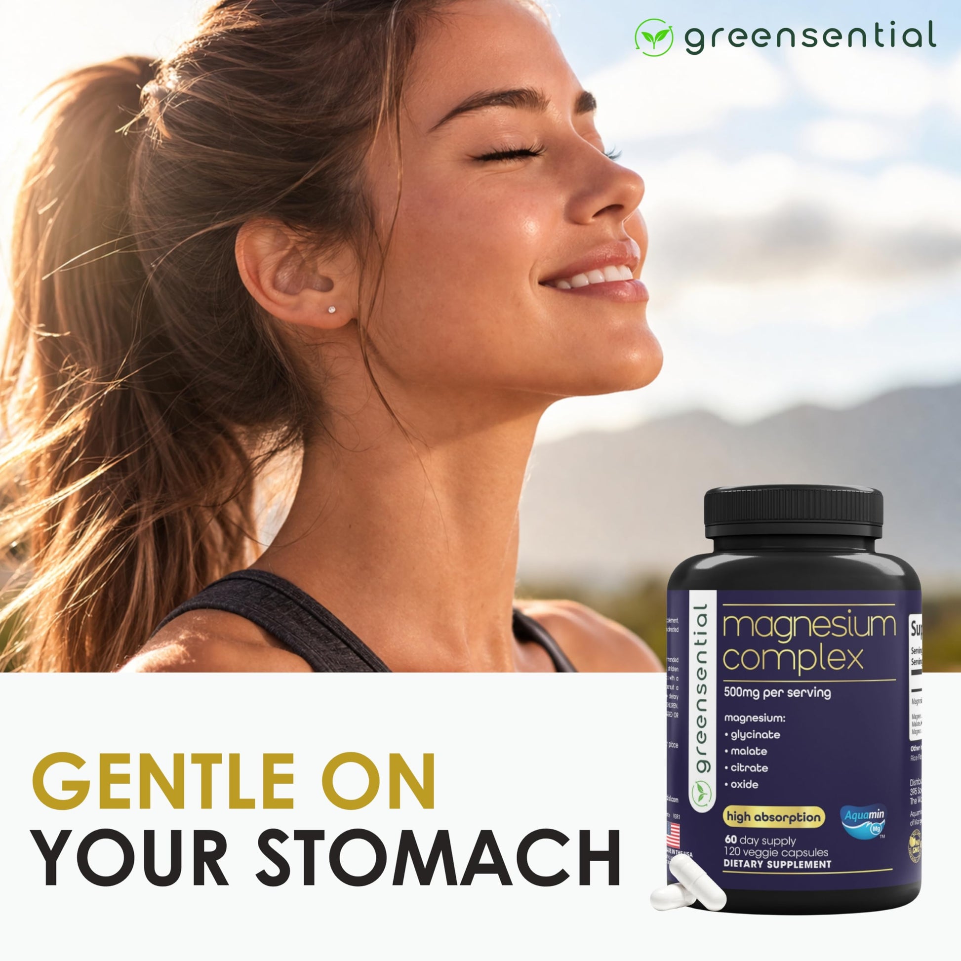 Greensential 5-in-1 Magnesium Complex 500mg | Glycinate, Malate, Citrate, Oxide & Aquamin® | for Sleep, Muscle & Heart Support | High Absorption, Vegan, 120 Capsules Greensential Au supplements