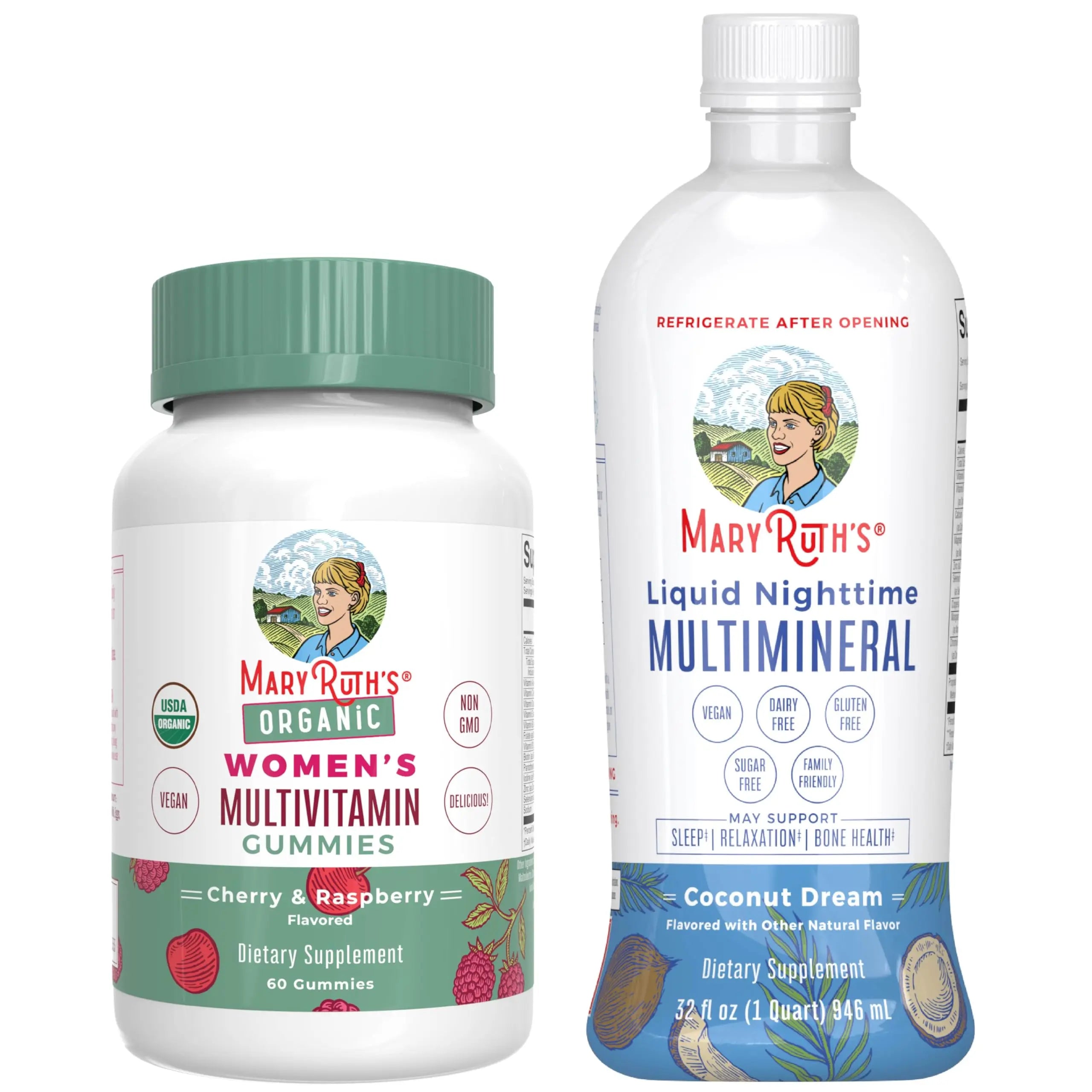MaryRuth's Multivitamin Gummies for Women (Cherry & Raspberry) & Liquid Nighttime Multimineral Coconut (32oz) | Clean Label Project Verified MARYRUTH'S Au supplements