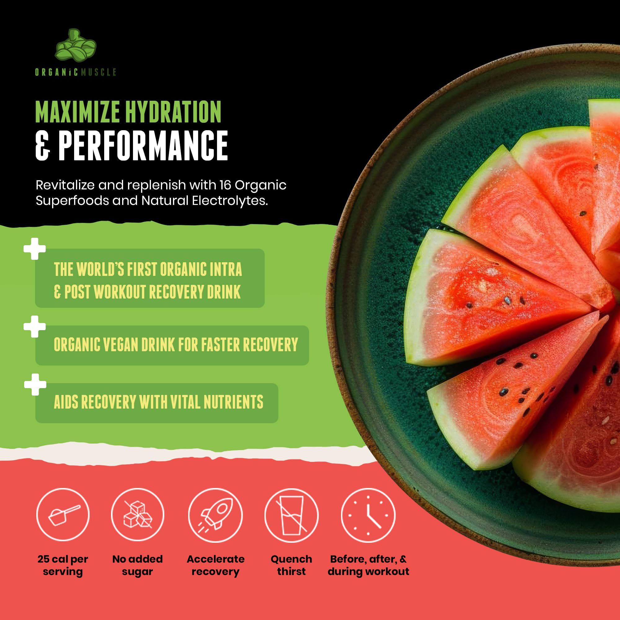 Organic Muscle Hydrator | Natural Electrolyte Powder for Peak Performance & Recovery - Watermelon Flavor, 20 Servings Organic Muscle Au supplements