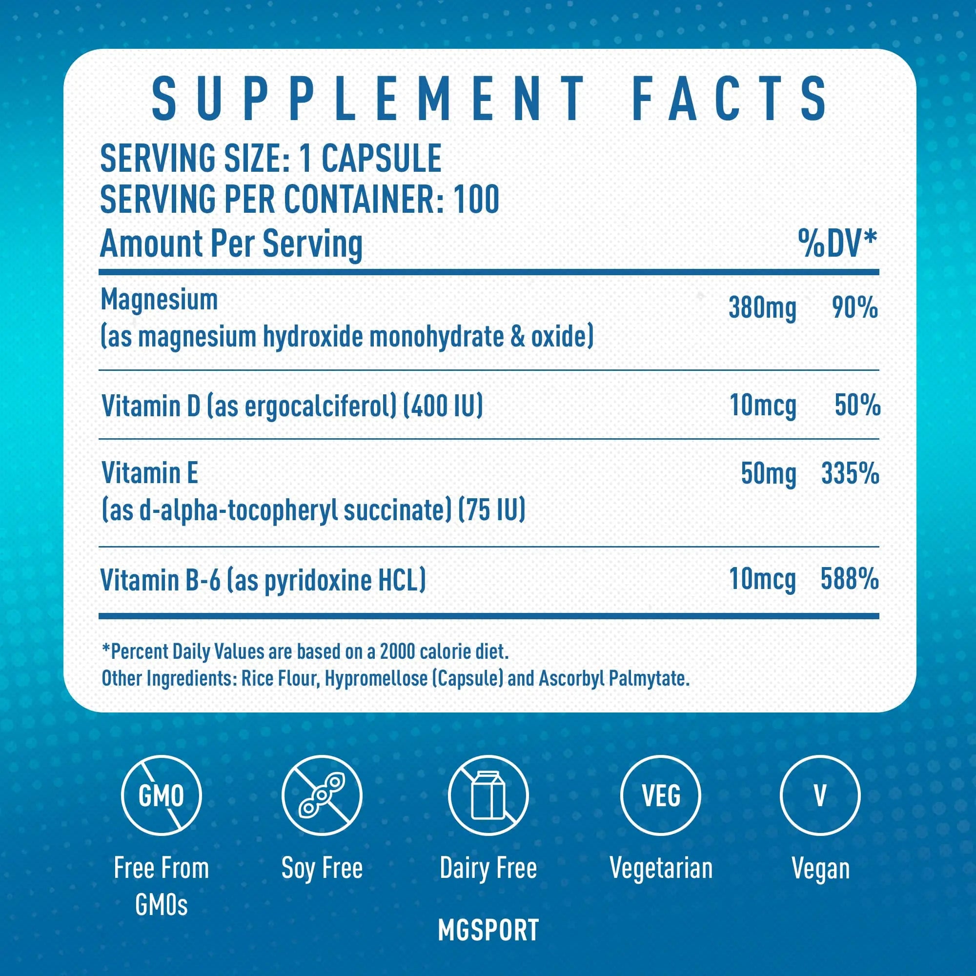 MGSPORT Magnesium Supplement 380mg - High Absorption Magnesium Complex Formula with Vitamins B6, D, E - Supports Muscle Function and Sleep Quality - 100 Servings MgSport uk supplements