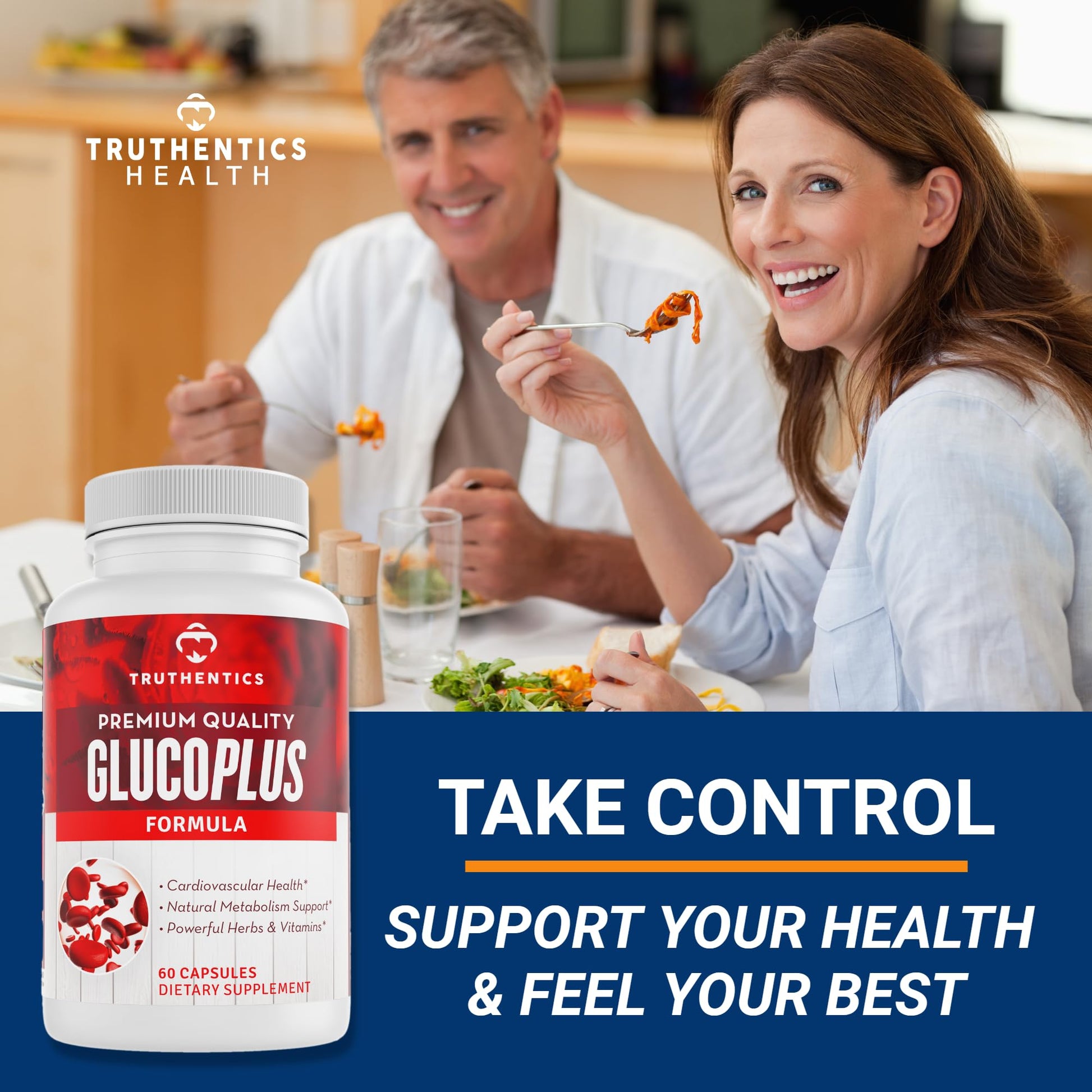 TRUTHENTICS GlucoPlus - 20 Herbs, Vitamins & Minerals with Cinnamon, Chromium, Vanadium, Bitter Melon, Alpha Lipoic Acid, Magnesium - Gluten Free, Non-GMO - 60 Capsules TRUTHENTICS Au supplements