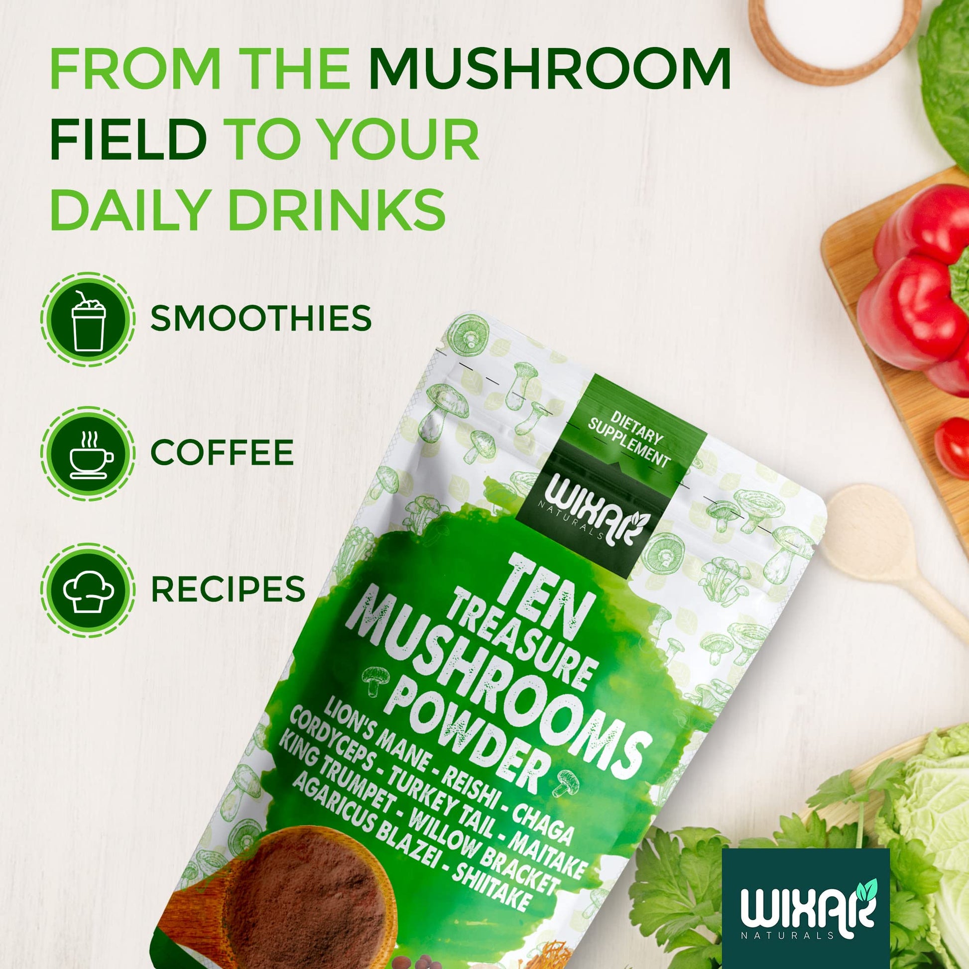 Wixar Mushroom Powder - Ten Treasure Mushrooms Extract Supplement Blend for Coffee WIXAR NATURALS Au supplements
