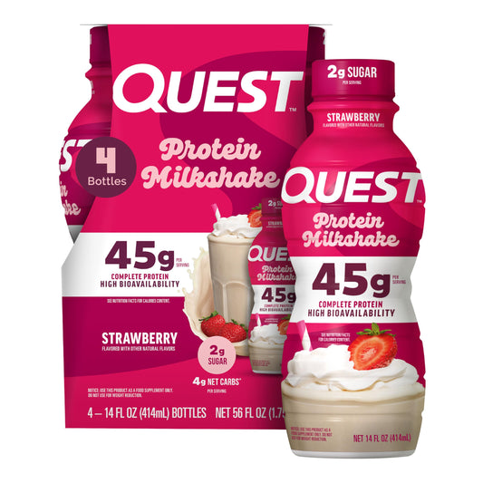 Quest Nutrition Strawberry Protein Shake, 45g Protein, 2g Sugar, 4g Net Carbs, Ready to Drink, Gluten Free, 4 Count QuestUS supplements