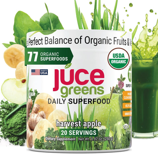 Terra Kai Organics JUCE Green Superfood Powder, Organic Fruits and Veggies Supplement W/ 77 Superfoods Plus Prebiotic Probiotic Blend, Harvest Apple Flavor - 20 Servings (250 g) Terra Kai OrganicsAU supplements