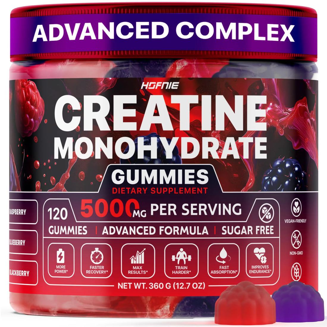 Hofnie Creatine Monohydrate Gummies 5000 mg – Vegan, Sugar-Free Pre Workout Creatine for Men & Women – Raspberry & BlackBerry Flavored Chewable Creatine Monohydrate, 120 Gummies (30-Day Supply) Hofnie uk supplements