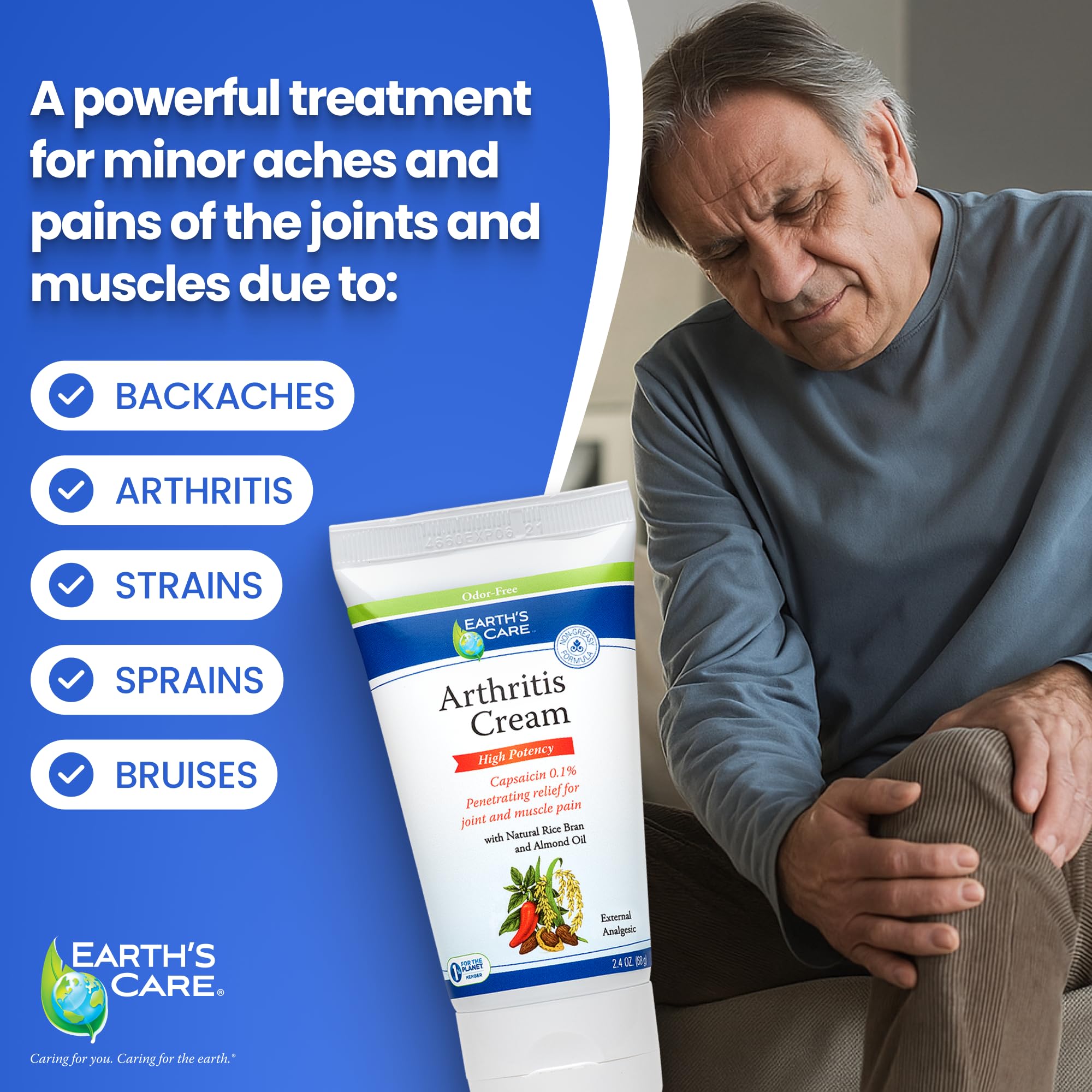 Earth's Care Arthritis Cream - Joint Cream with Natural Capsaicin - Topical Analgesic 2.4 OZ (Pack of 2) Earth's Care Au supplements