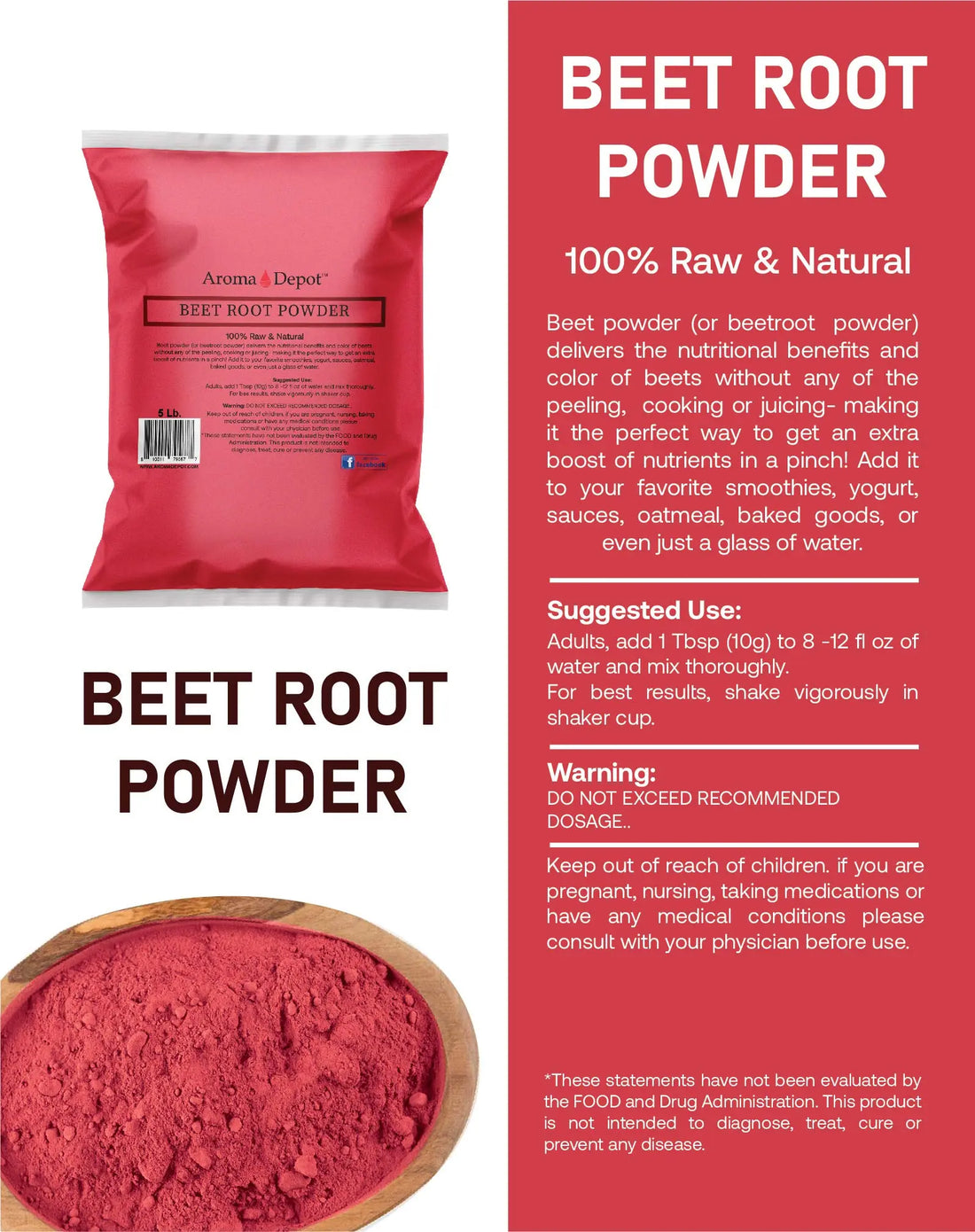 Beet Root Powder 5 lb. by Aroma Depot Raw & Non-GMO I Vegan & Gluten Free I Nitric Oxide Aroma Depot uk supplements