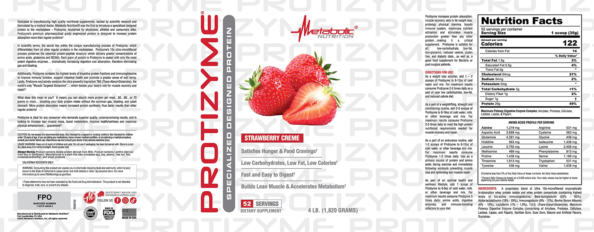 Metabolic Nutrition, Protizyme, 100% Whey Protein Powder, High Protein, Low Carb Metabolic Nutrition Au supplements
