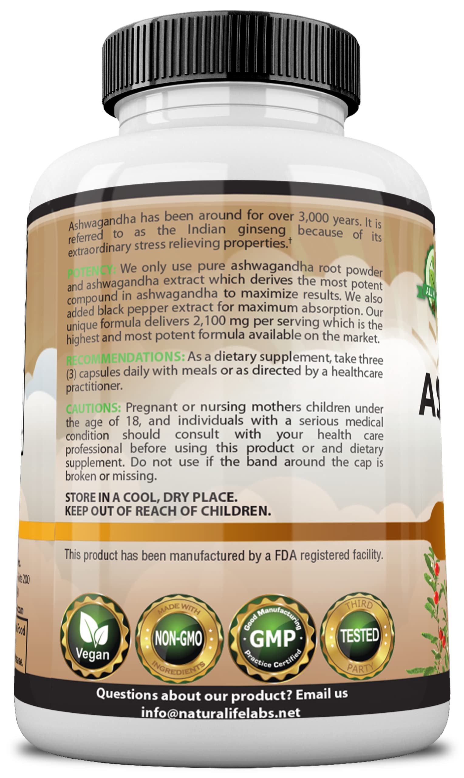 Organic Ashwagandha 2,100 mg - 100 Vegan Capsules Pure Organic Ashwagandha Powder NaturaLife Labs A Higher Standard Au supplements