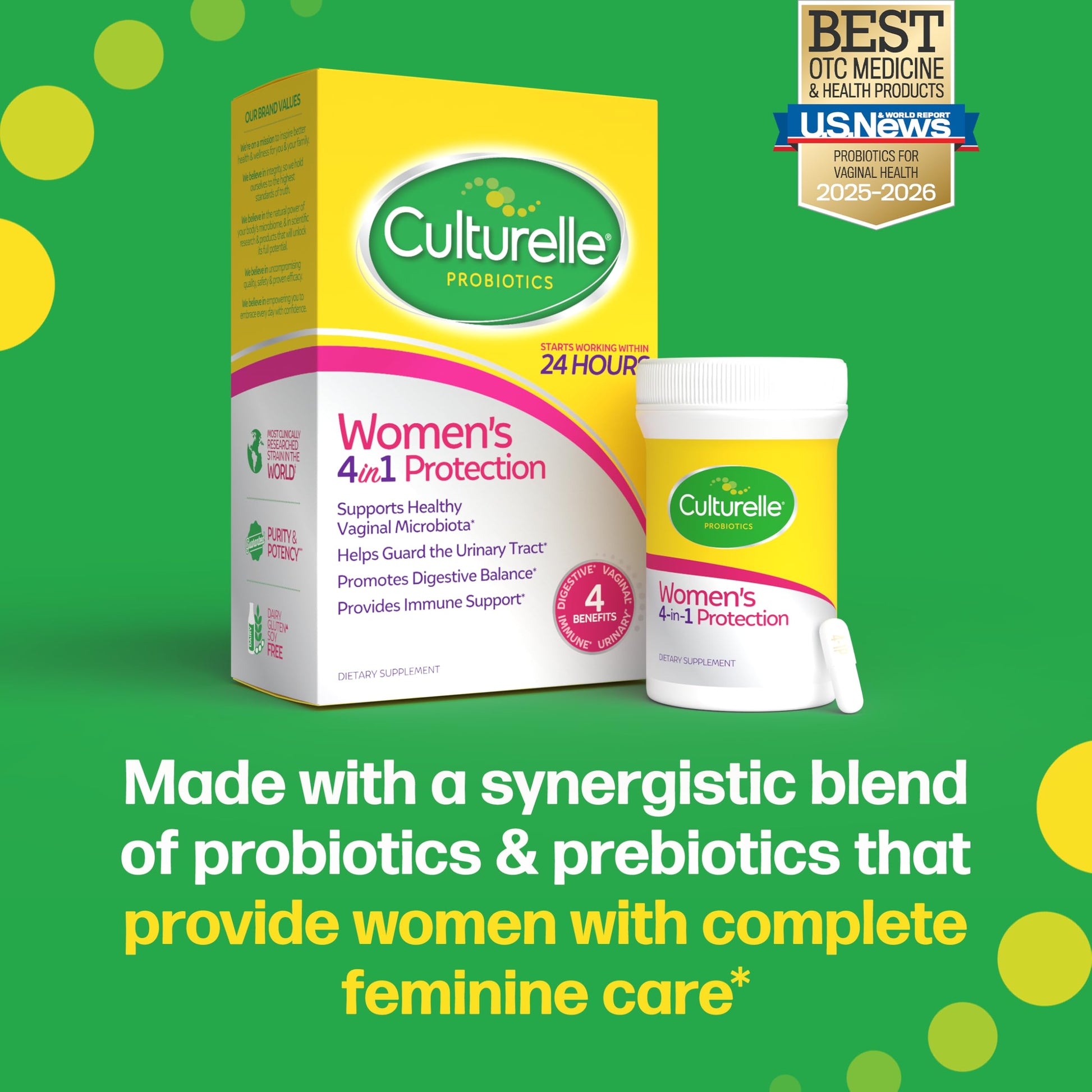 Culturelle 4-in-1 Probiotics for Women, Daily Probiotic & Prebiotic Supplement to Support Vaginal Health, Digestive Health, Immune Health CulturelleUS supplements