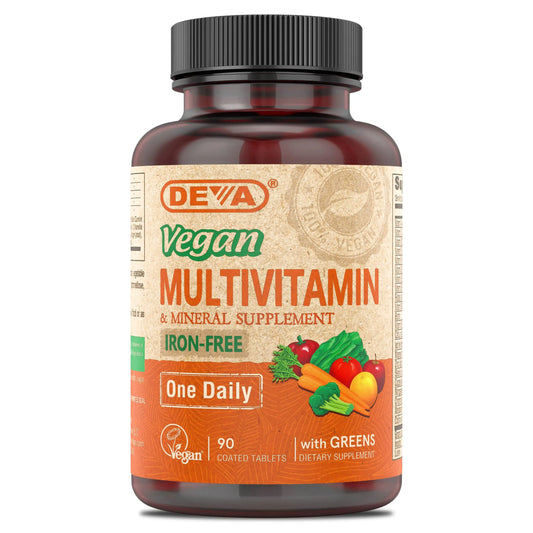 DEVA Vegan Iron-Free Multivitamin & Mineral Supplement, Green Food Blend, Spirulina, Chlorella, Ashwagandha, Broccoli, 90 Coated Tablets DEVAAU supplements