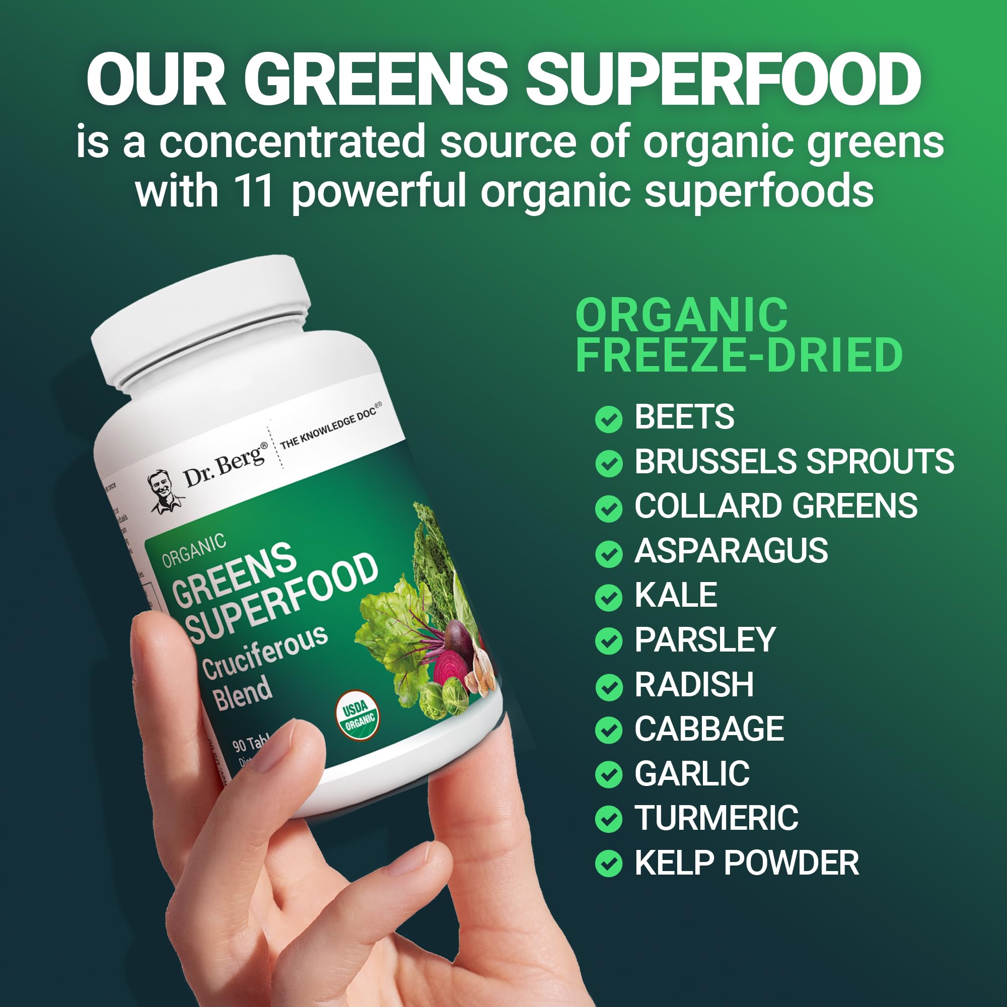 Dr. Berg's Greens Superfood Cruciferous Vegetable Tablets - Vegetable Supplements for Adults w/ 11 Phytonutrient Super Greens - Energy, Immune System & Liver Veggie Tablets - 90 Tablet Dr. Berg Nutritionals Au supplements