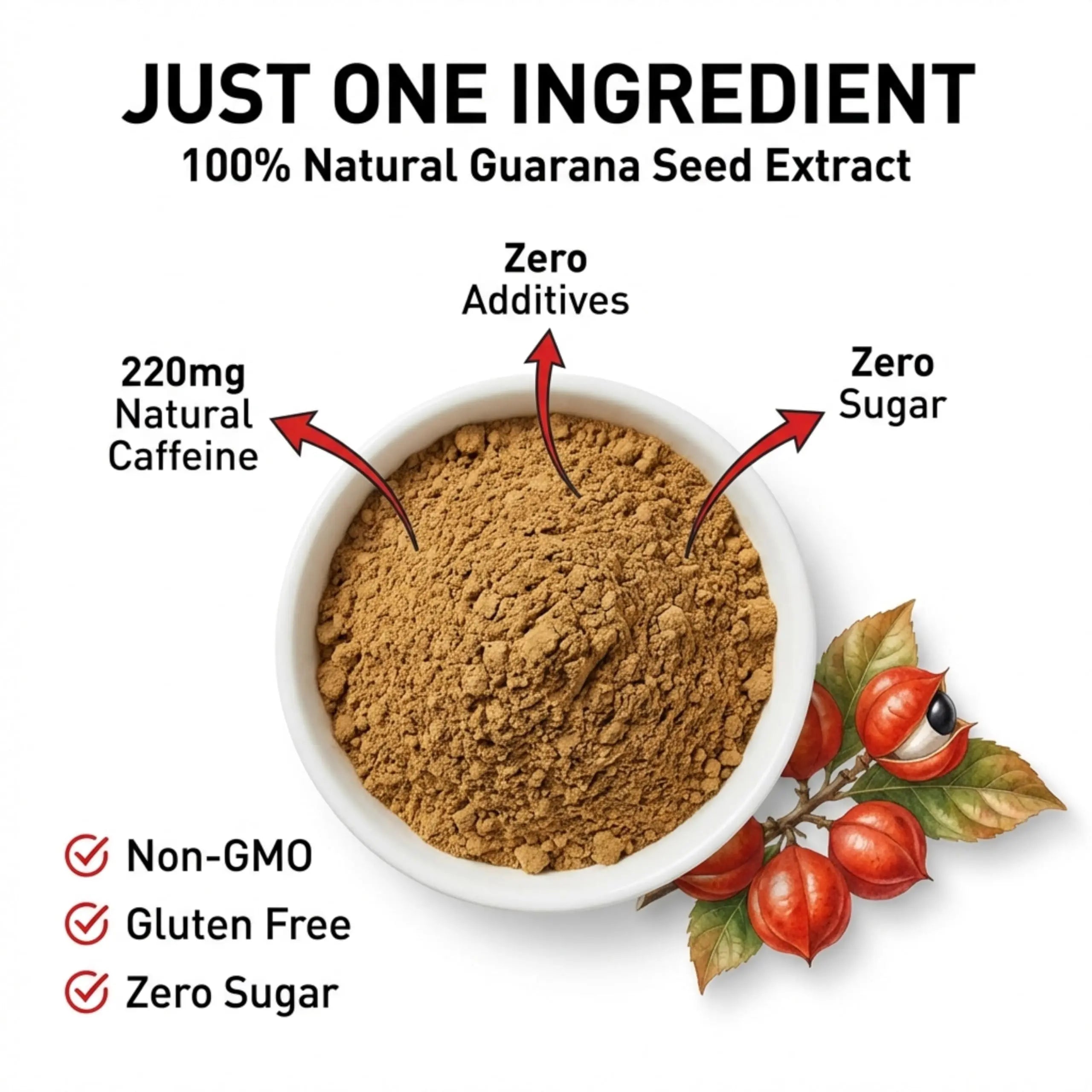 Type Zero Clean Guarana Powder Drink Mix (250 Servings, Unflavored) - 220 MG Caffeine Per Serving, Natural Caffeine, Non GMO, Gluten Free Type Zero Au supplements