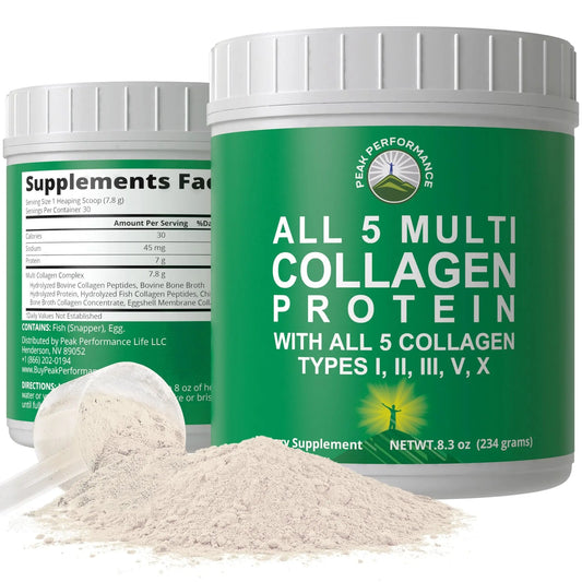 Peak Performance All 5 Multi-Collagen Protein Powder Peptides Multi-Collagen Contains All Types I, II, III,V, X. Keto, Paleo Friendly with Hydrolyzed Bovine, Marine, Chicken, Bone Broth Collagens Peak PerformanceAU supplements