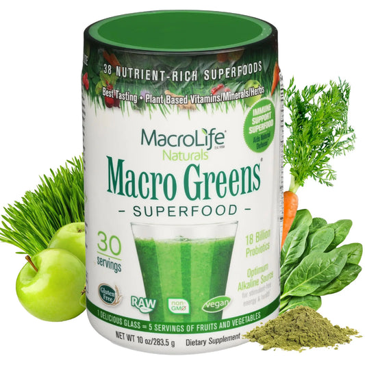 MacroLife Naturals Macro Greens Superfood Powder – 38 Superfoods with Probiotics, Digestive Enzymes & Adaptogens | Non GMO, Vegan, Gluten Free | 18B CFU | 10 oz (30 Servings) MacroLife NaturalsAU supplements
