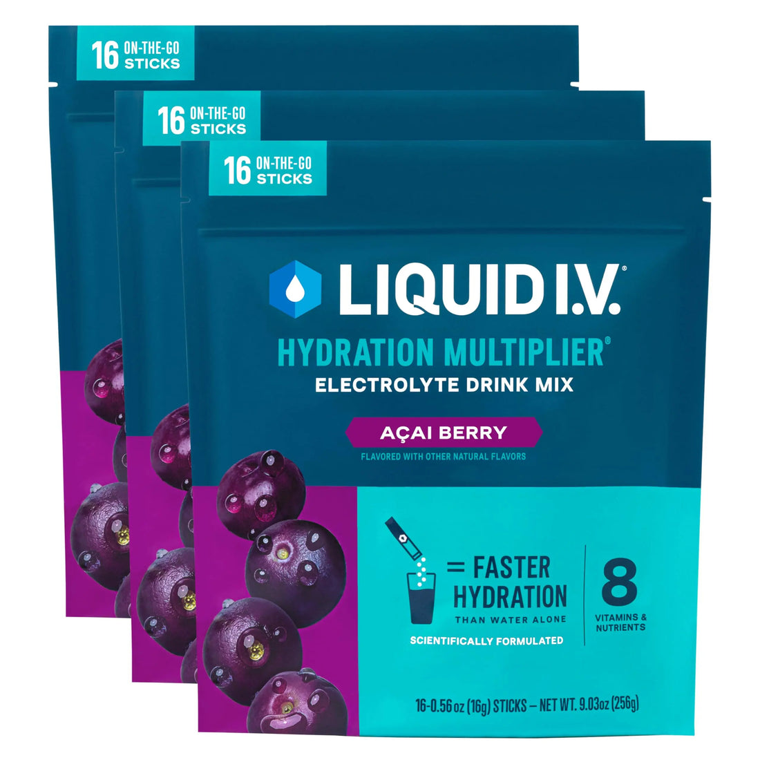 Liquid I.V.® Hydration Multiplier - Acai Berry | Electrolyte Powder Drink Mix | 3 Pack (48 Servings) Liquid I.V. Au supplements