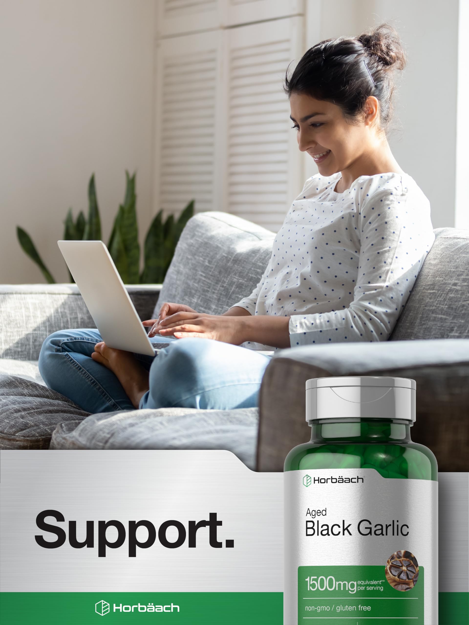 Aged Black Garlic Capsules 1500mg | 60 Count | Fermented Extract Supplement Horbäach Au supplements