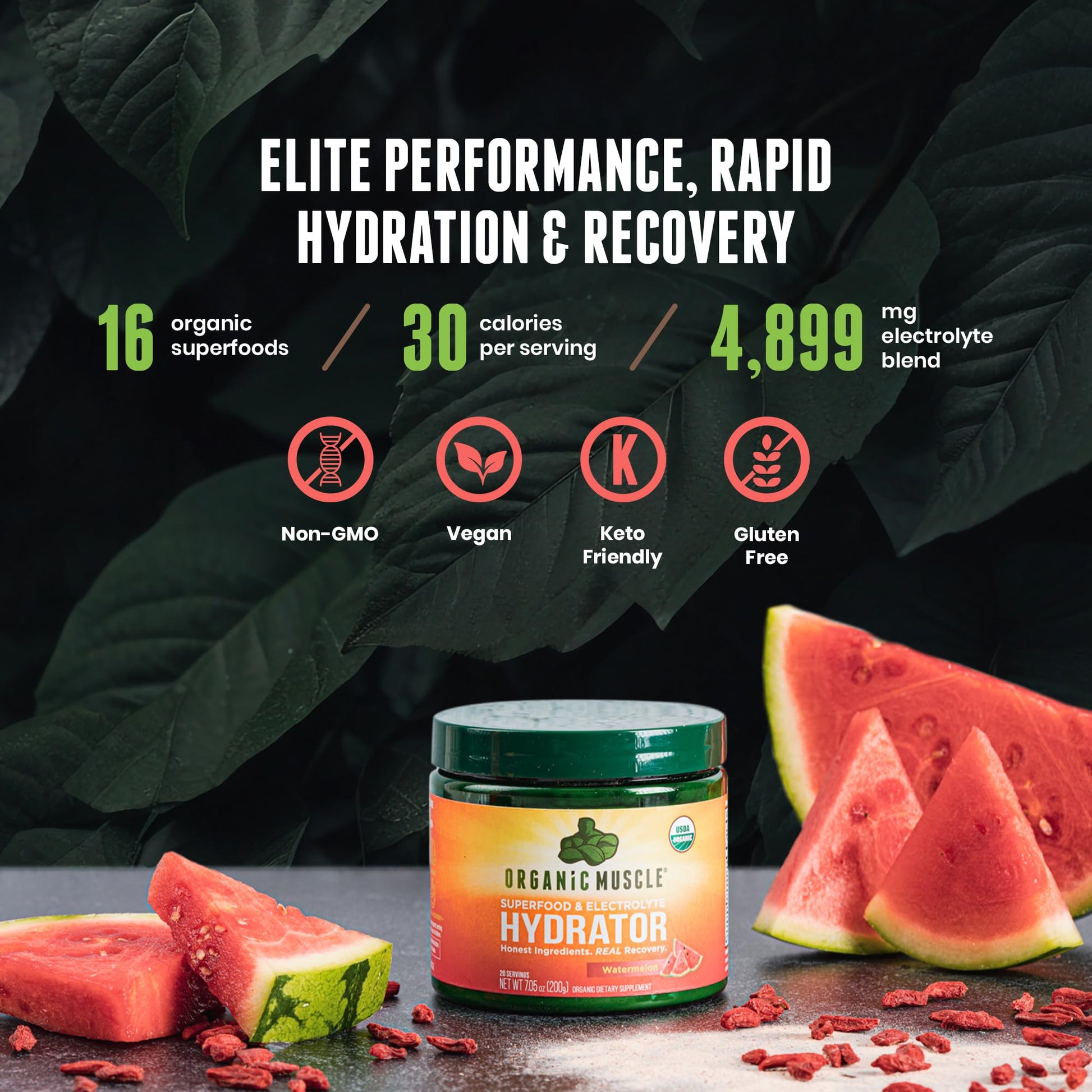 Organic Muscle Hydrator | Natural Electrolyte Powder for Peak Performance & Recovery - Watermelon Flavor, 20 Servings Organic Muscle Au supplements