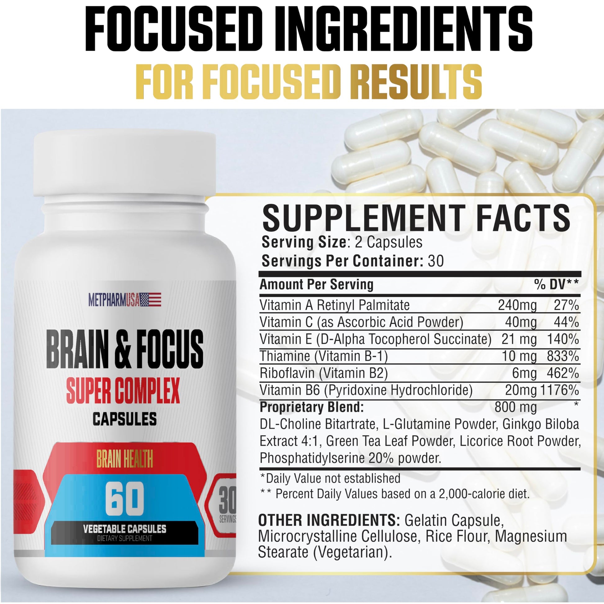 MetpharmUSA Brain & Focus Nootropic Super Complex Supplement for Brain Support and Performance, Improved Focus Memory and Mental Performance MetpharmUSA Au supplements