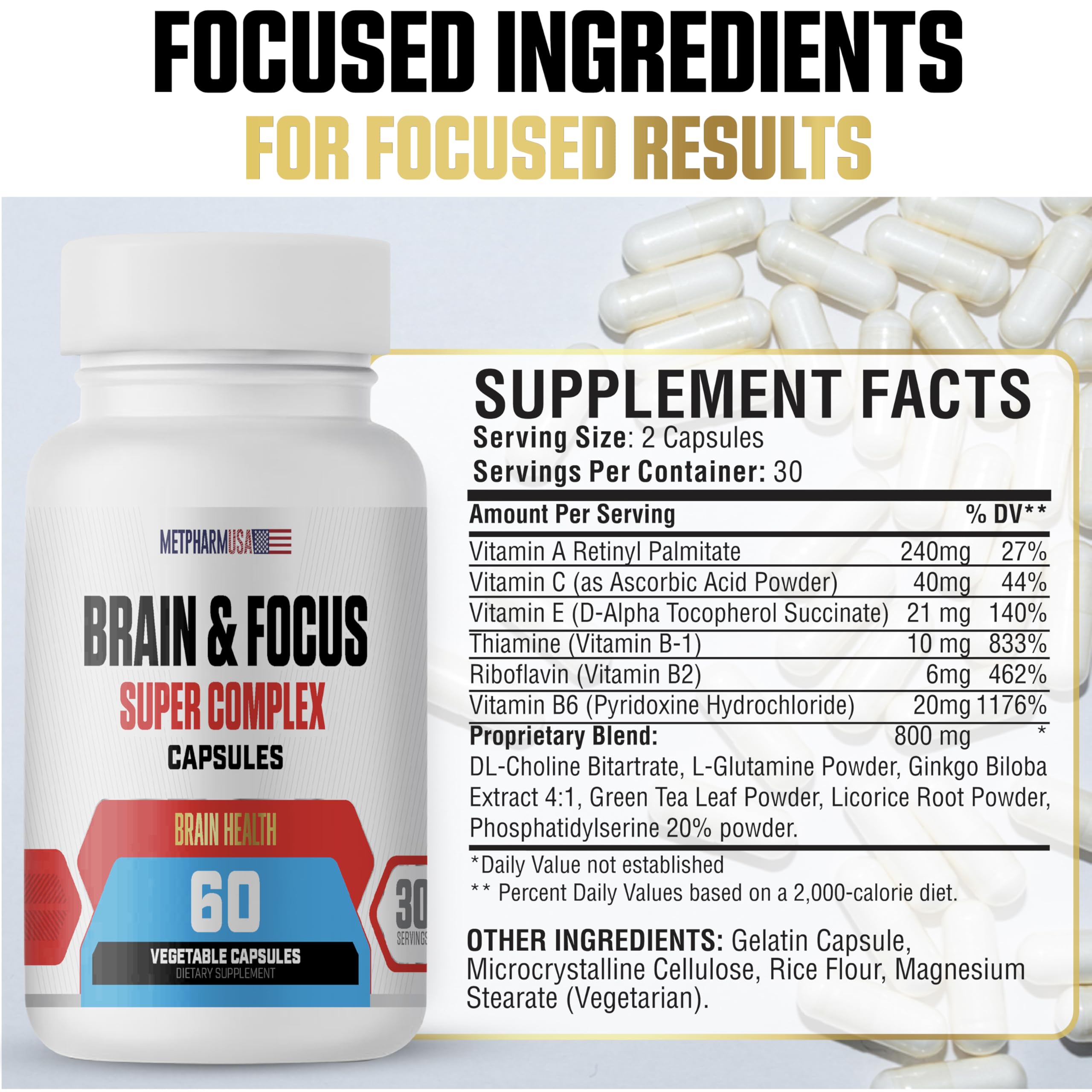 MetpharmUSA Brain & Focus Nootropic Super Complex Supplement for Brain Support and Performance, Improved Focus Memory and Mental Performance MetpharmUSA Au supplements
