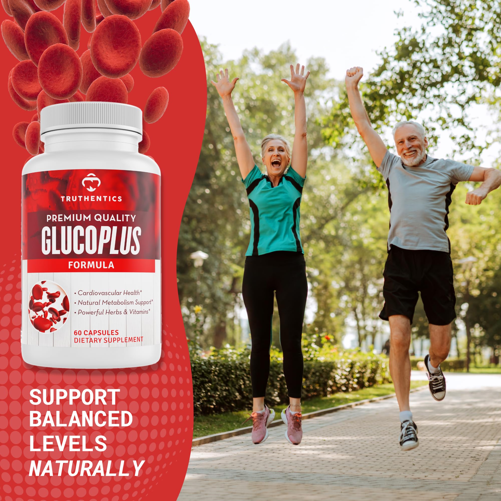 TRUTHENTICS GlucoPlus - 20 Herbs, Vitamins & Minerals with Cinnamon, Chromium, Vanadium, Bitter Melon, Alpha Lipoic Acid, Magnesium - Gluten Free, Non-GMO - 60 Capsules TRUTHENTICS Au supplements