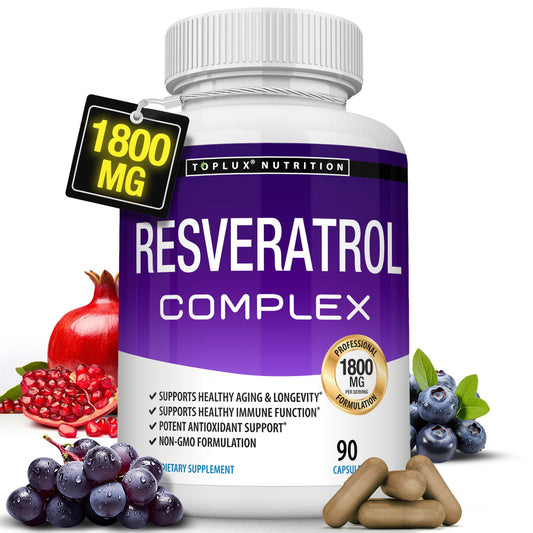 Resveratrol Supplement 1800 mg Antioxidant Complex - Highly Potent Natural Trans-Resveratrol Pills for Healthy Aging, Overall Health Support, Immune System TopluxUS supplements