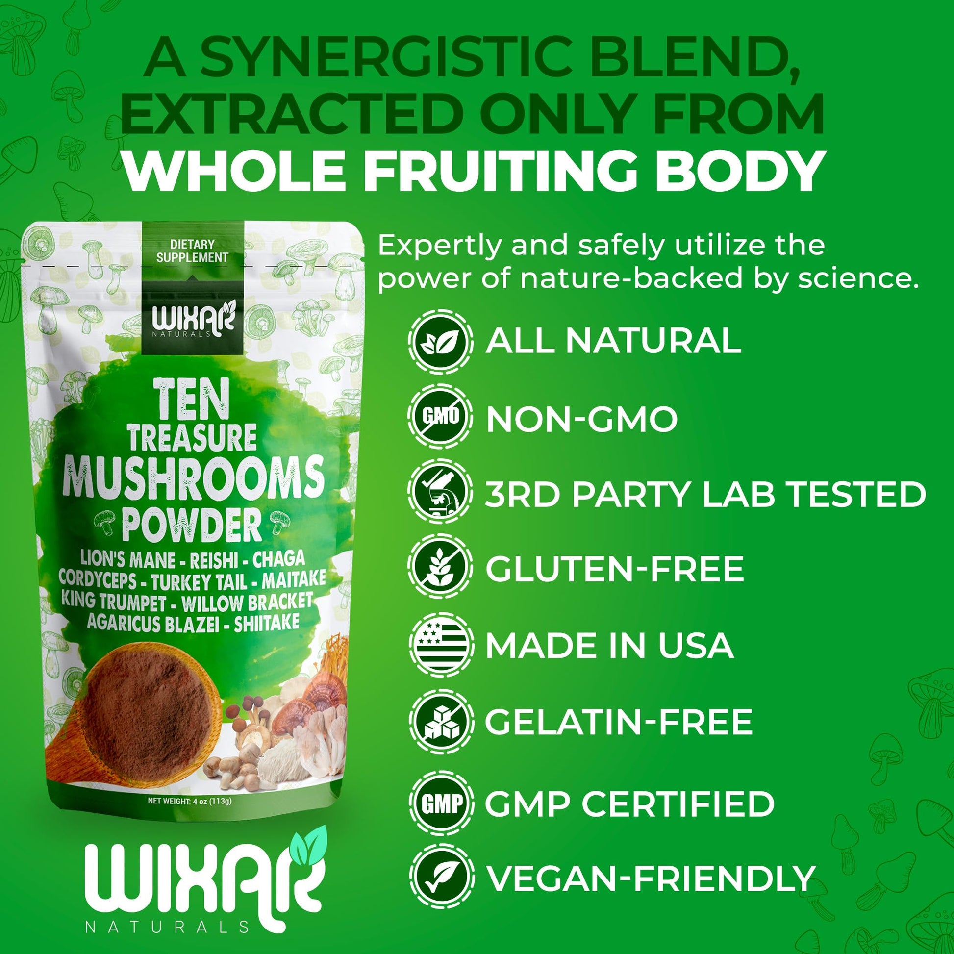 Wixar Mushroom Powder - Ten Treasure Mushrooms Extract Supplement Blend for Coffee WIXAR NATURALS Au supplements