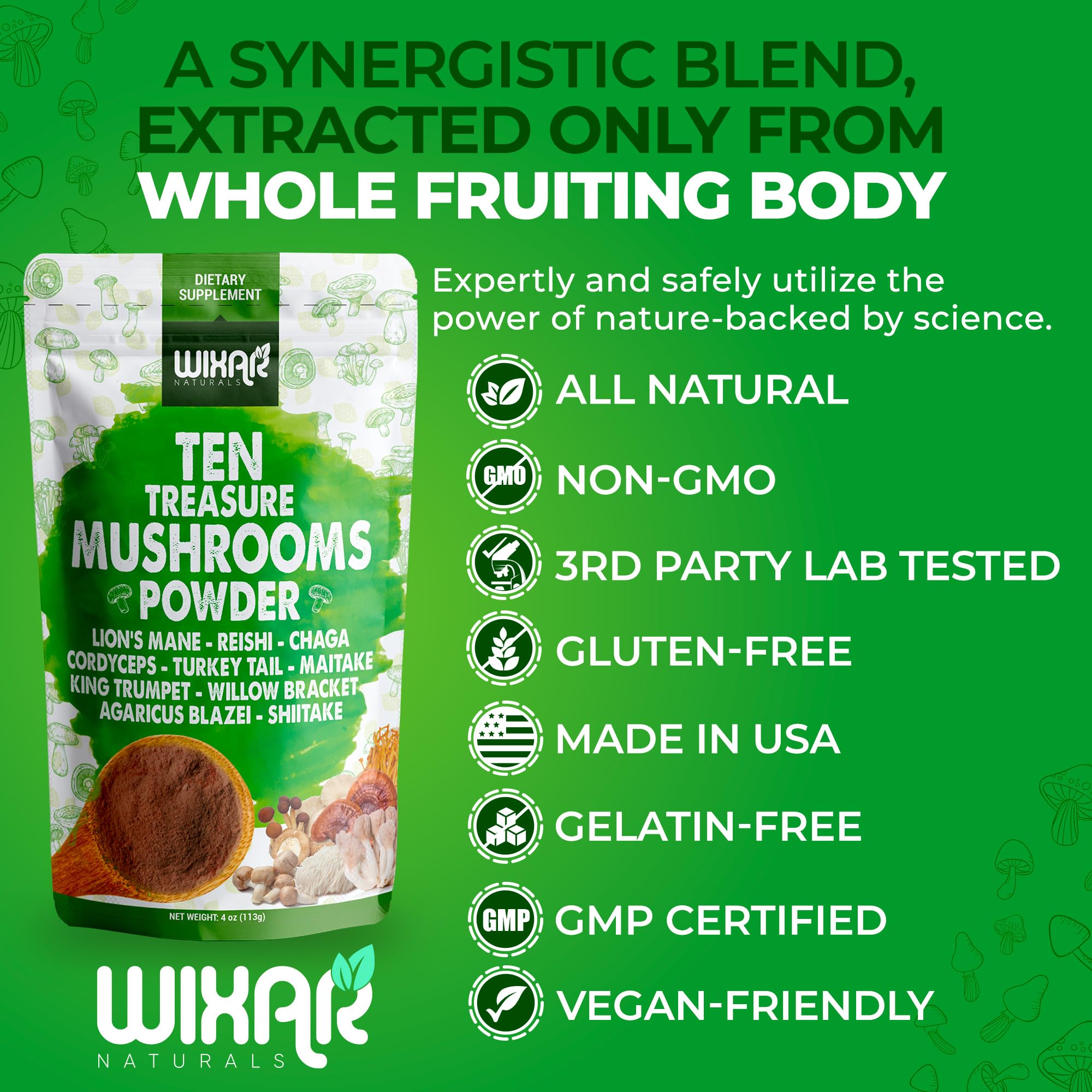 Wixar Mushroom Powder - Ten Treasure Mushrooms Extract Supplement Blend for Coffee WIXAR NATURALS Au supplements