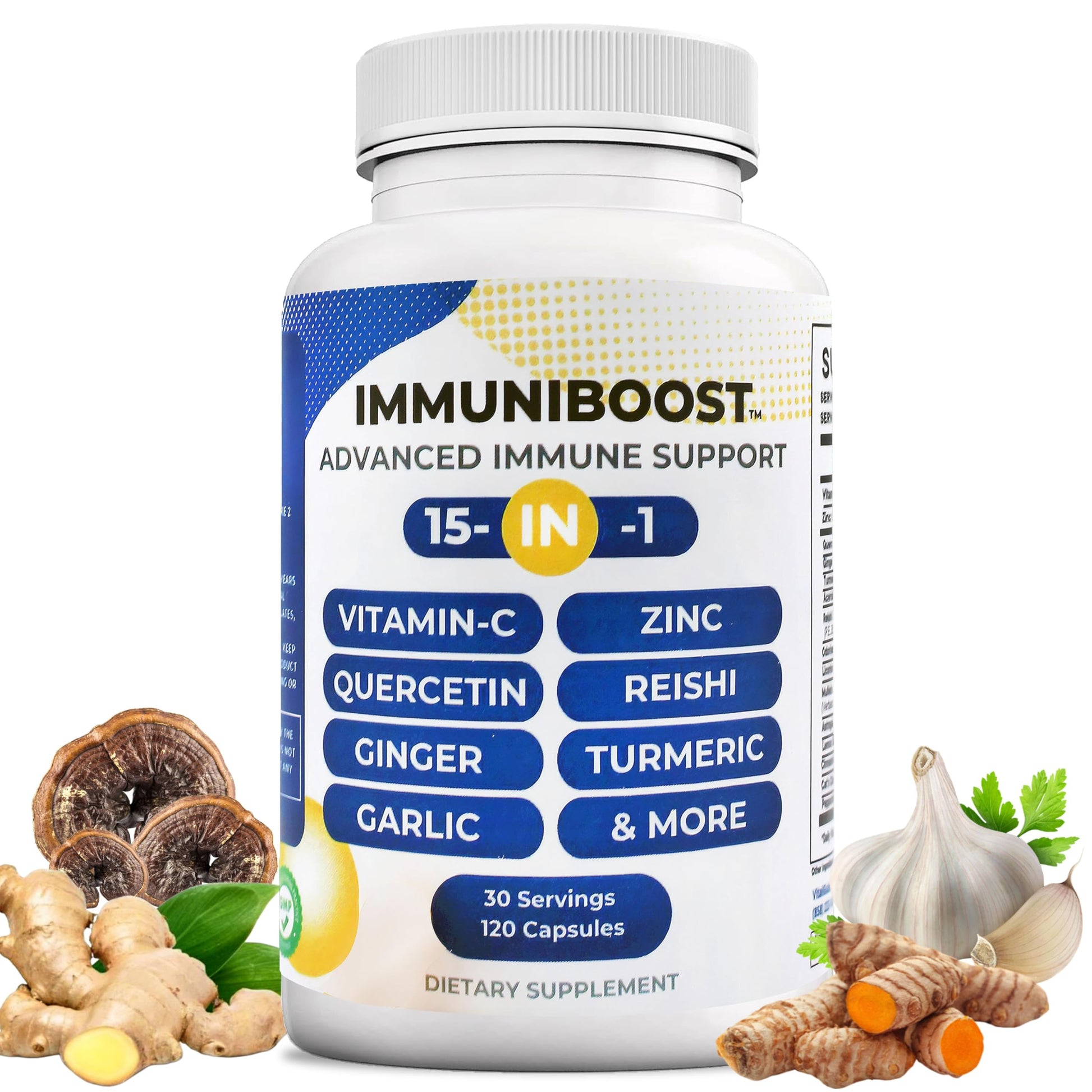 15 in 1 Immune Support Supplement 120 Capsules with Powerful Blend of Turmeric, Ginger, Vitamin C and Zinc Immune Booster for Adults ImmuniBoost Au supplements