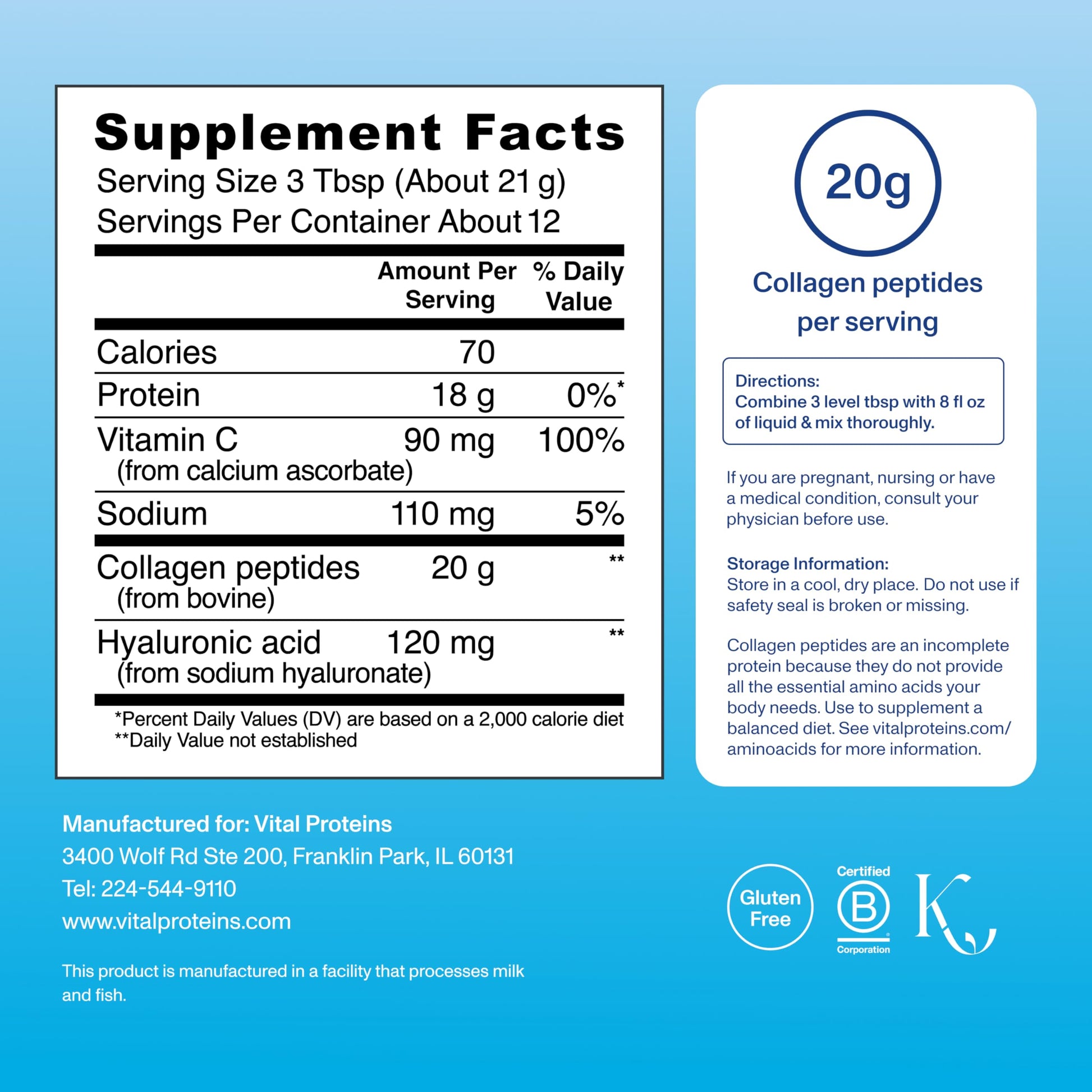 Vital Proteins Collagen Peptides Powder Advanced with Hyaluronic Acid & Vitamin C, Collagen Supplements, Unflavored, 12 Servings Vital Proteins Au supplements