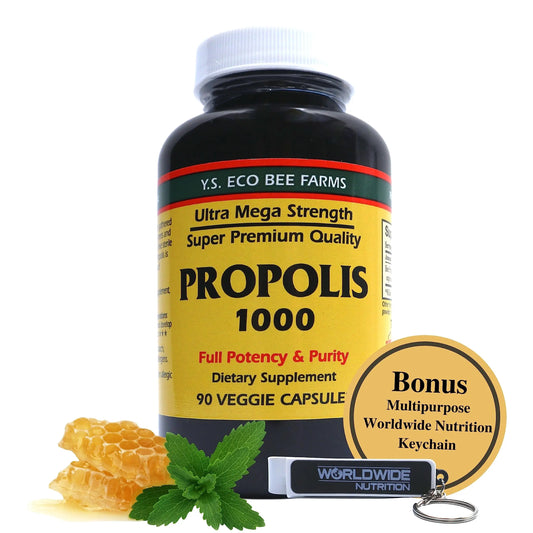 Y.S. Organic Bee Farms Propolis-Raw Unprocessed 1000mg - Your Gateway to Wellness - 90 Capsules with Bonus worldwidenutrition Multi Purpose Key Chain Worldwide NutritionAu supplements