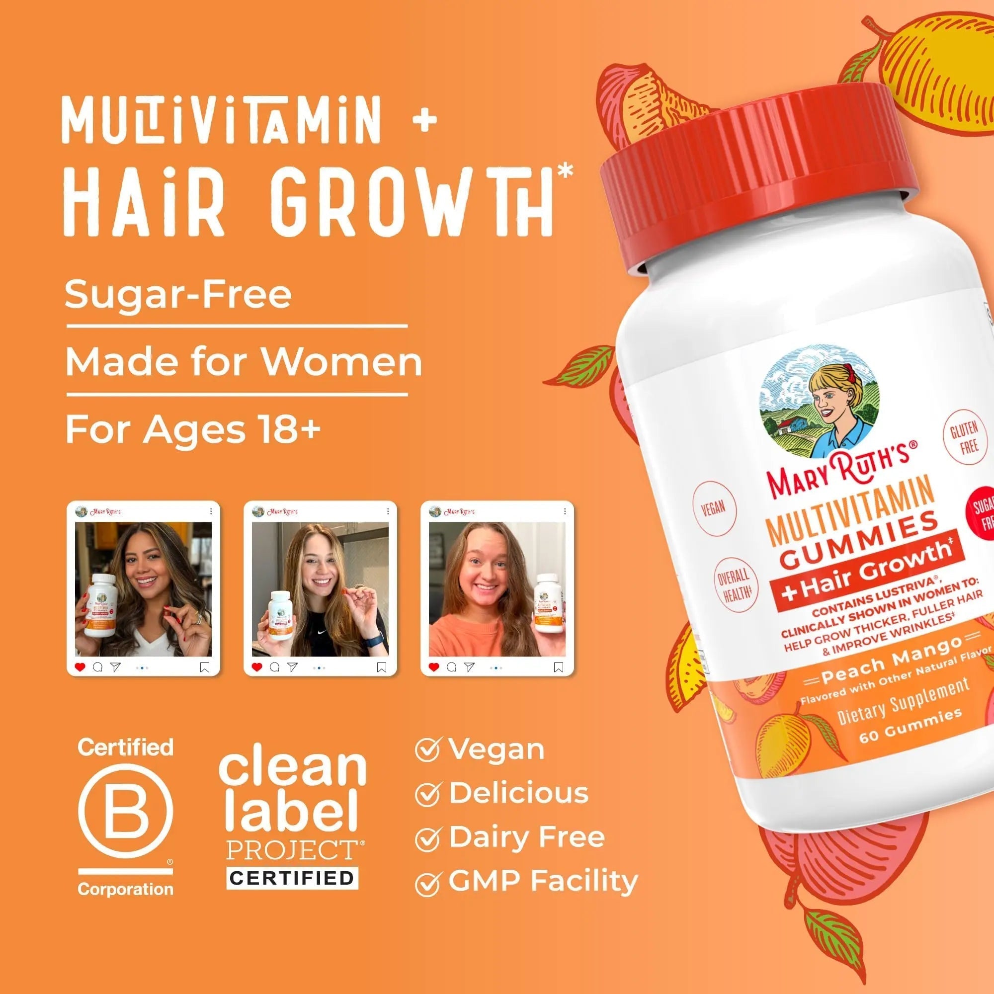 MaryRuth's Multivitamin + Hair Growth Gummies | with Lustriva® | Biotin 10000mcg | B Vitamins | Formulated for Thicker Hair MaryRuth Organics Au supplements