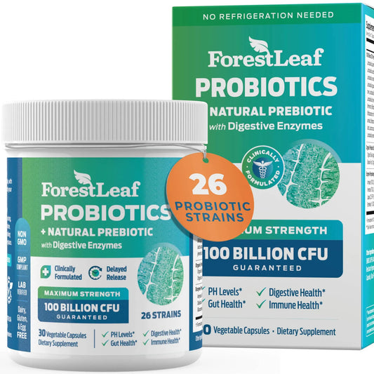 Probiotics for Men and Women, 100 Billion CFU, 26 Unique Strains, Men's and Women's Probiotic and Prebiotics Support Digestive Health, Gut Wellness, Energy, ForestLeafAU supplements