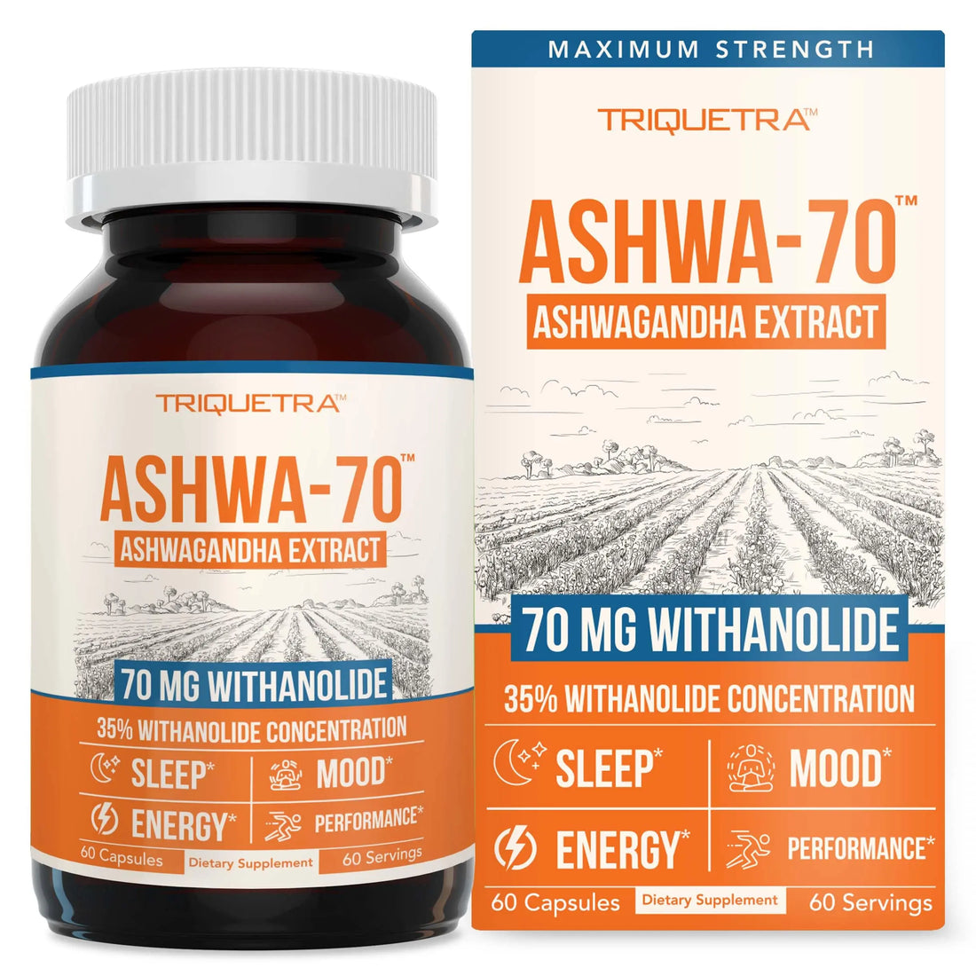 Ashwa-70®: Ashwagandha Extract - 35% Withanolides | Max Strength, Highest Withanolide Concentration - Mood & Performance - Enhanced Absorption with BioPerine® Black Pepper (60 Capsules) Triquetra Health uk supplements