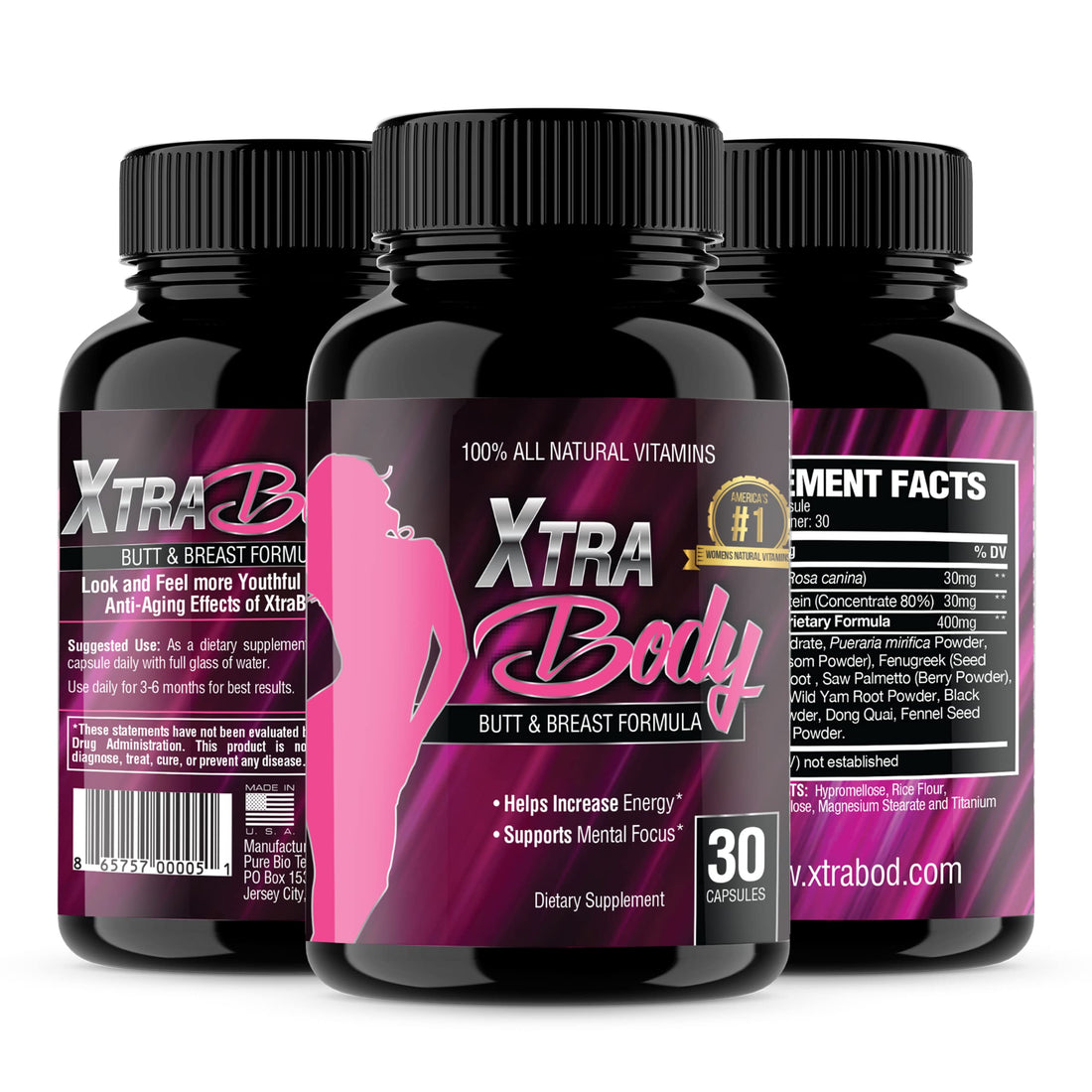 XtraBody Butt Enhancement and Breast Enlargement Supplement - Estrogen Enhancer - Increases Butt & Breast Size, Reduces Menstrual Symptoms & Provides an Extra Boost of Energy (1 Bottle=30 Capsules) Xtra Body Au supplements