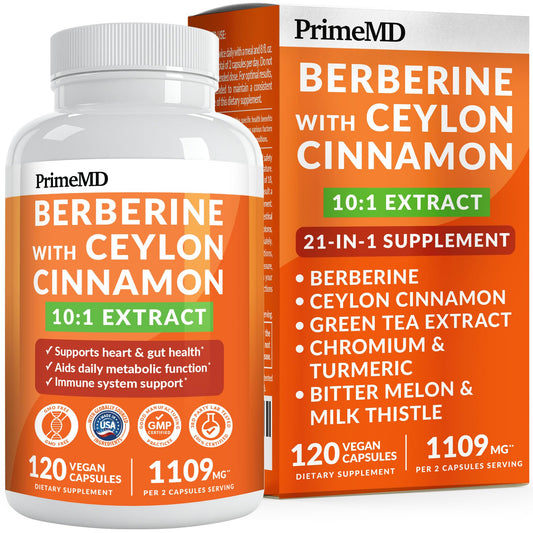 21-in-1 Berberine Supplement with Ceylon Cinnamon Capsules - Dihydroberberine with Chromium, Bitter Melon & Green Tea Extract - Berberine with Ceylon Cinnamon PrimeMDUS supplements