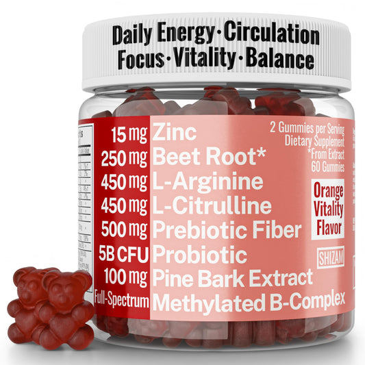 Pine Bark Extract L-Arginine L-Citrulline Beetroot Probiotic Fiber Methylated B Complex Zinc Gummies for Women Men Adults Kids w. Chicory Root Inulin 5-MTHF B6 P5P Powder Capsule Pill Supplement Alt SHIZAMAu supplements