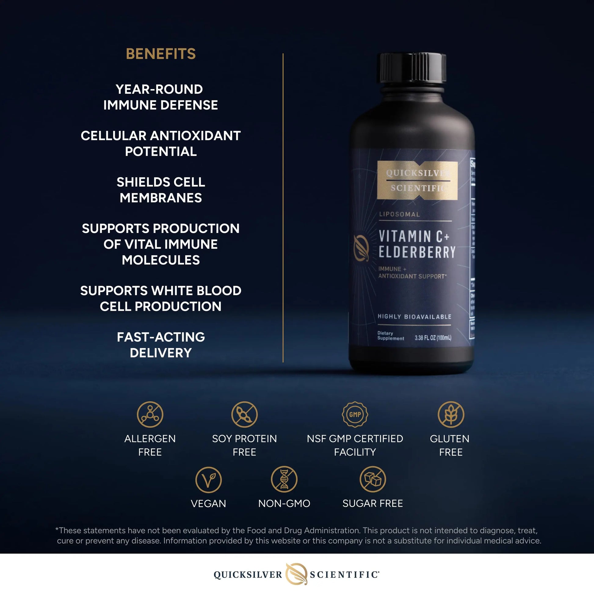 Quicksilver Scientific Liposomal Vitamin C + Elderberry - 1000mg with Superior Absorption Technology & Tocotrienols - Antioxidant & Immune Support Tonic (100ml), 1 Item Quicksilver Scientific Au supplements