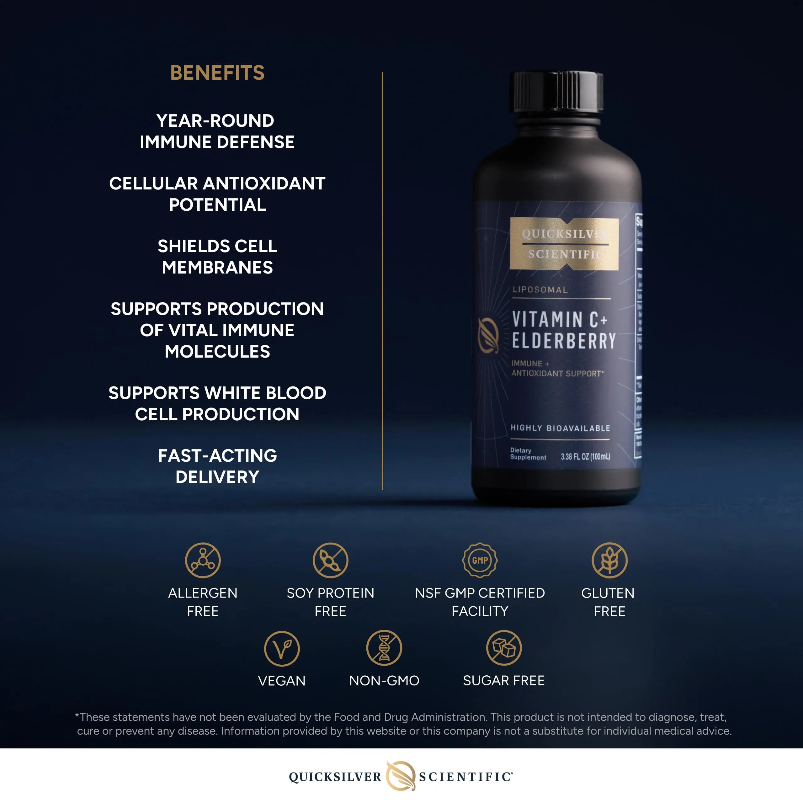 Quicksilver Scientific Liposomal Vitamin C + Elderberry - 1000mg with Superior Absorption Technology & Tocotrienols - Antioxidant & Immune Support Tonic (100ml), 1 Item Quicksilver Scientific Au supplements