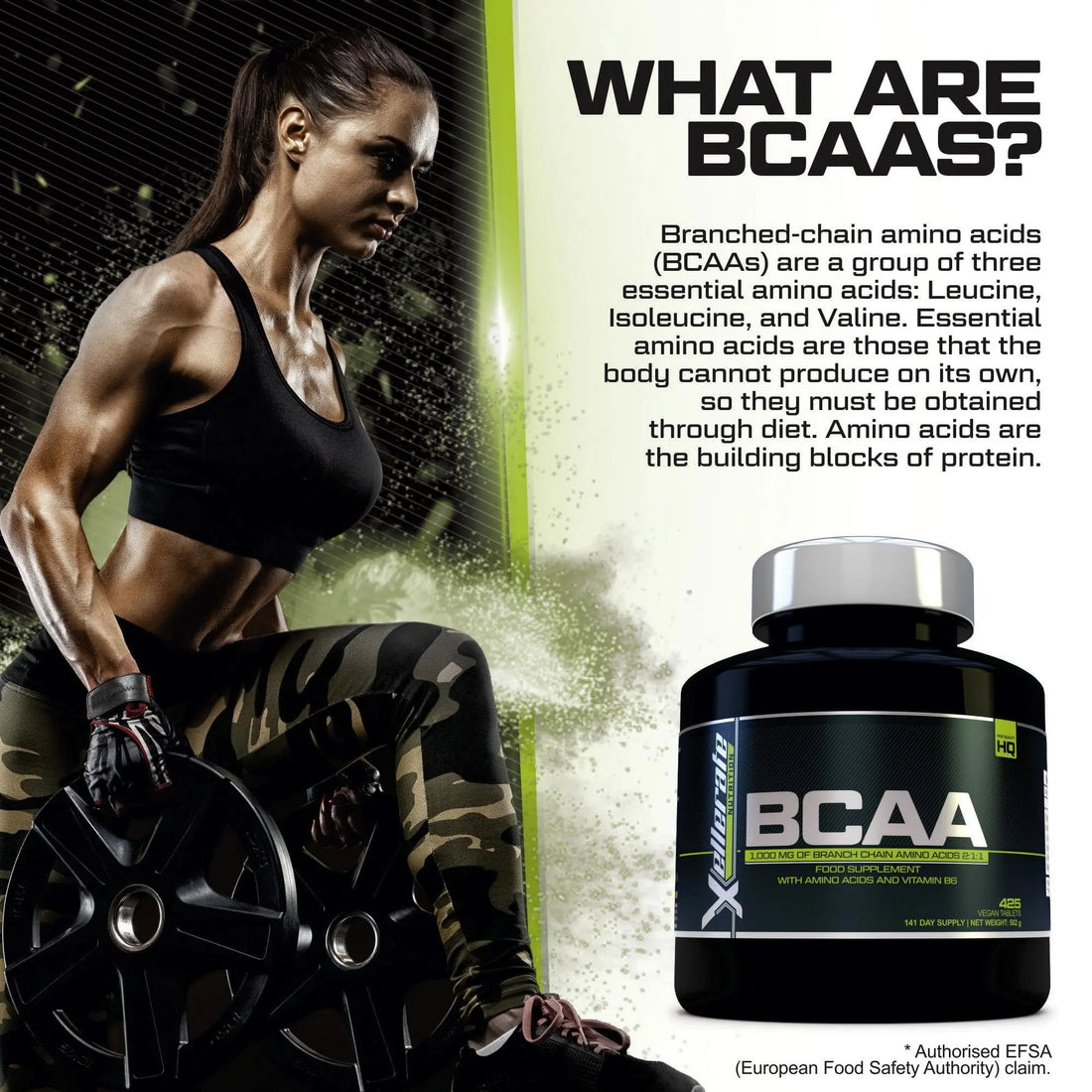 BCAA 1000mg - 425 Vegan Tablets - 3000mg Daily Serving - 141 Day Supply - 2:1:1 BCAAs Xellerate NUTRITION uk supplements
