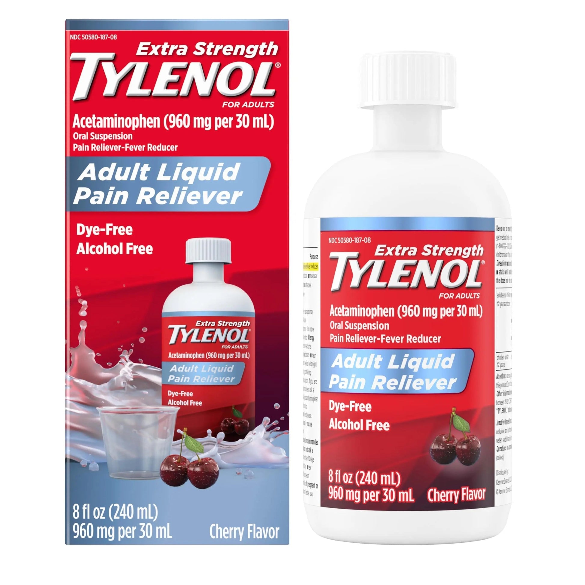 Tylenol Adult Liquid Pain Reliever and Fever Reducer, Extra Strength Liquid Acetaminophen for Fast Pain Relief for Headaches & Other Minor Pain, Cherry Flavor, Dye & Alcohol Free, 8 fl. oz Tylenol Au supplements