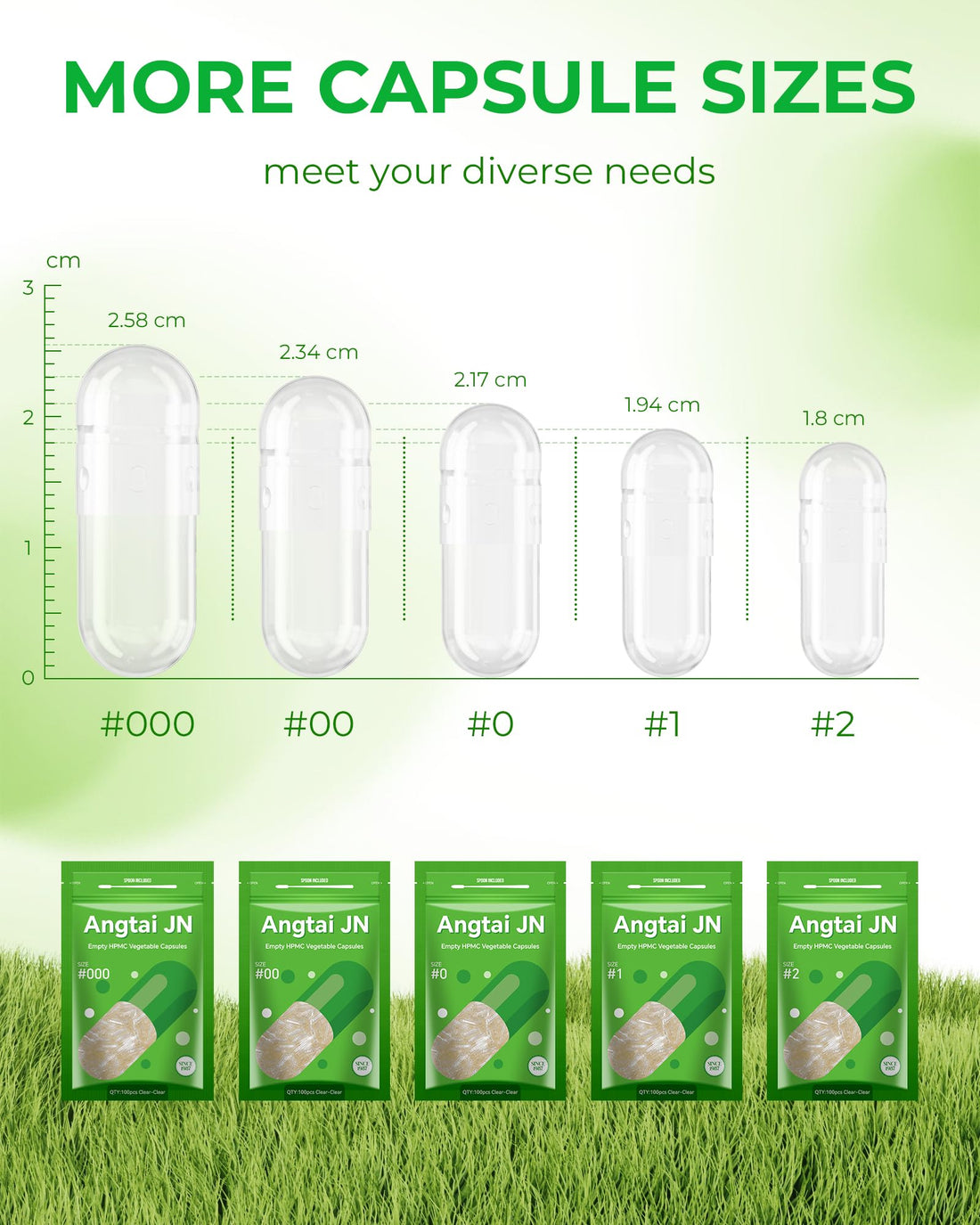 Angtai JN Vegan Empty Pill Capsules Size 2 Plant Based Clear (100 Count) Gluten Free, Non-GMO, Halal Certified Caps Filling Kit with 2 Spoons for Vegetarian DIY Your Own Supplements Angtai JN Au supplements