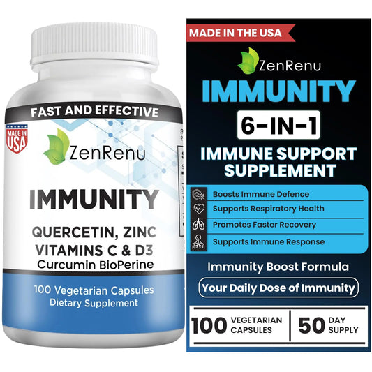 Zenrenu Immunity Quercetin 700 mg Zinc Vitamin C Vitamin D Immune Support Supplement with Curcumin - Easy to Absorb Immunity Supplement, 100 Vegetarian Capsules 50 Day Supply ZenrenuAU supplements