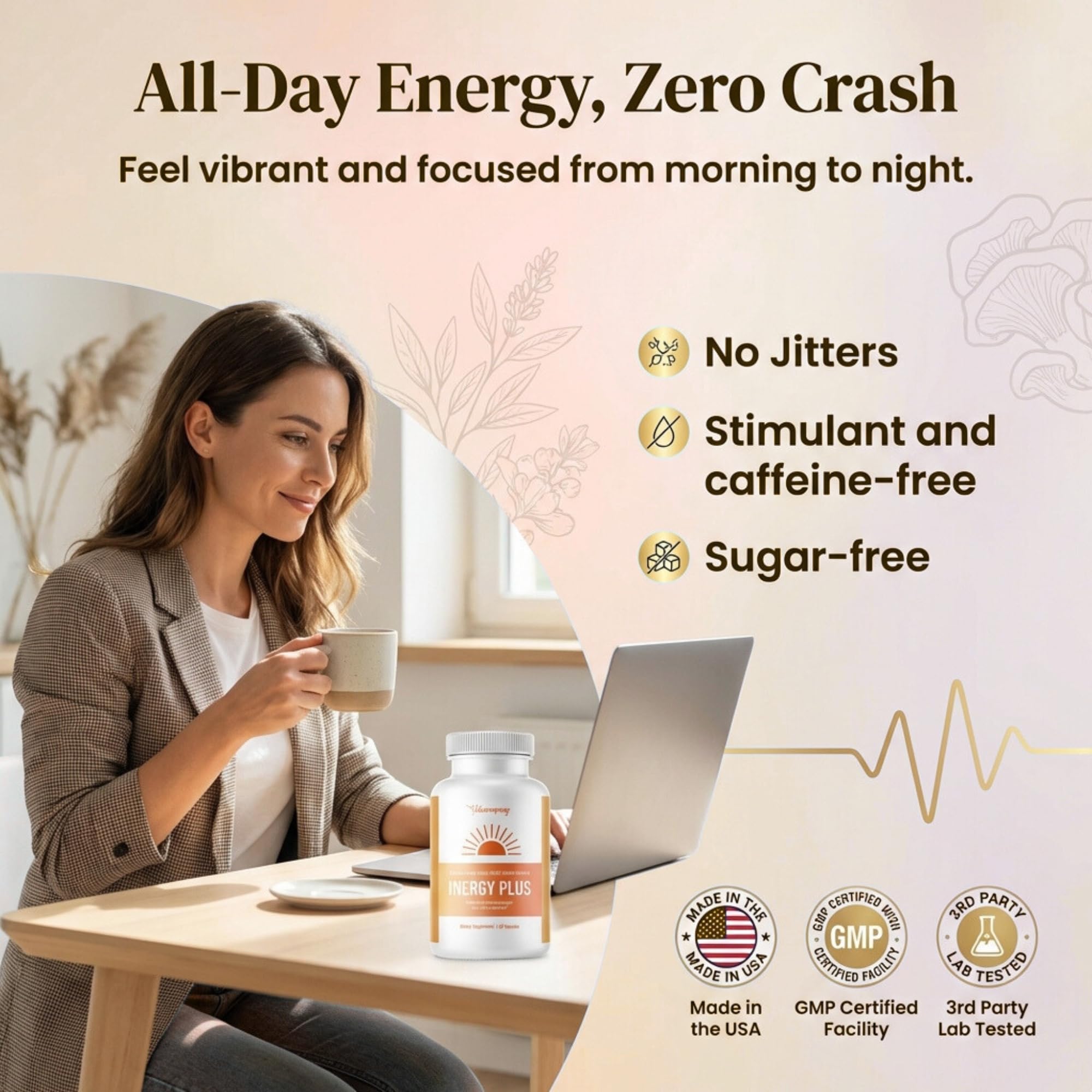 InergyPLUS | Energy Vitamins for Women, Fatigue, Natural Energy Supplements for Focus | Vitamin B12, Folic Acid, Rhodiola Rosea, Cordyceps, CoQ10, Caffeine Free | Packaging Vary | 60 Ct BB Company Au supplements