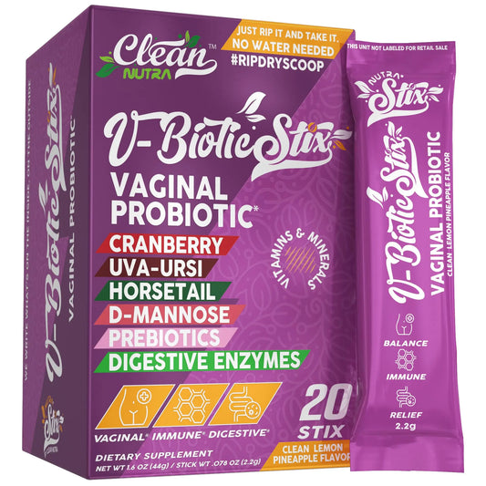Clean Nutraceuticals Vaginal Probiotics for Women with Cranberry Extract, D-Mannose, Prebiotics, pH Balance for Women, Vaginal Health – Womens Probiotic Alternative to Gummies - 20 Stix Clean NutraceuticalsAU supplements