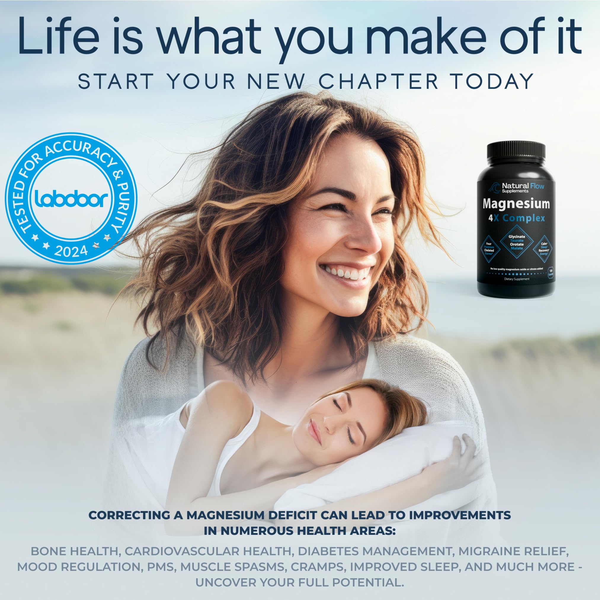 Natural Flow 4X Magnesium Supplement, Magnesium Glycinate, Taurate, Malate, Orotate Complex, Calm Sleep and Cramp Support Blend, No Mag Citrate or Oxide, 120 Capsules Natural Flow Supplements Au supplements