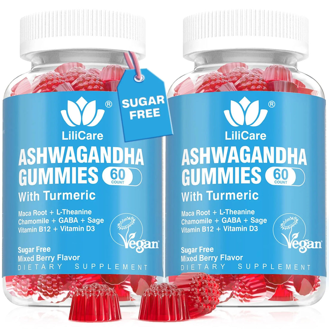 Ashwagandha Gummies 2000mg for Women Men - Sugar Free, Vegan - Organic Ashwagandha Root Extract Supplements Gummy & Vitamin D3 LILICARE uk supplements